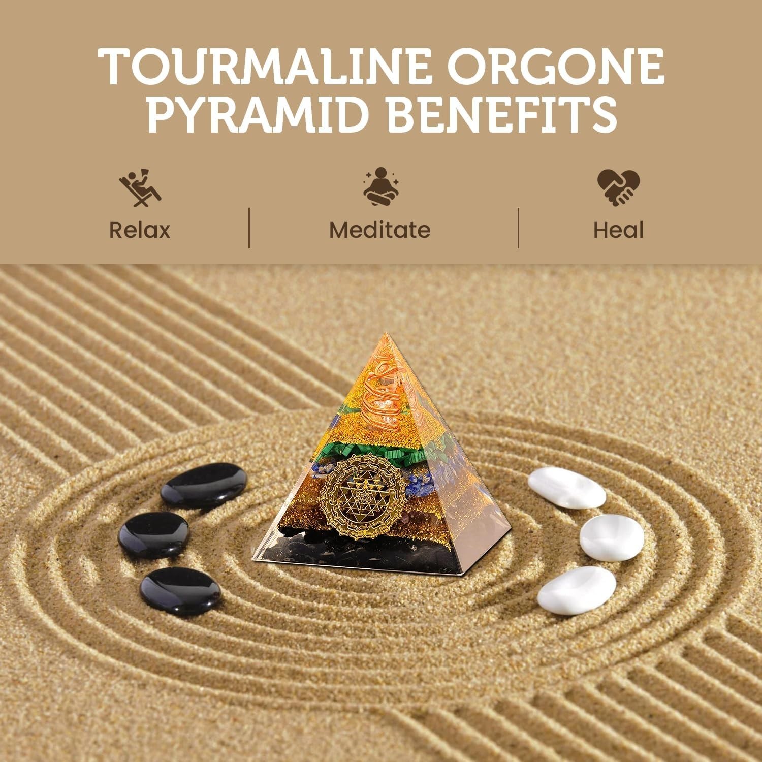Orgone Pyramid 2.4 Inch Malachite Lapis Lazuli Amethyst Wealth Happiness Fortune