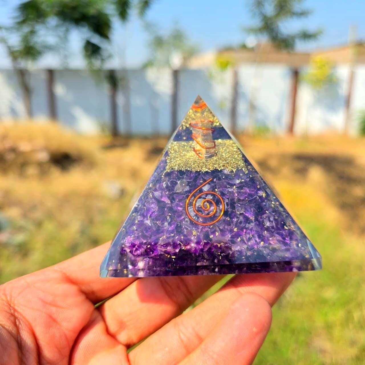 Large Amethyst Orgonite Pyramid EMF Protection Chakra Healing Energy Generator