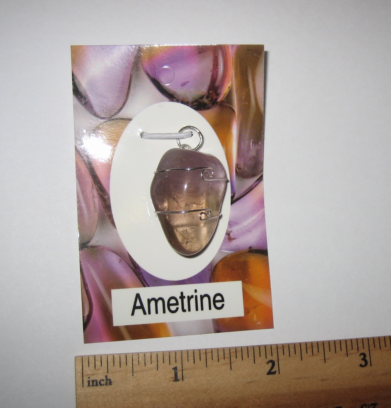 1″ TUMBLED AMETRINE (AMETHYST & CITRINE) STERLING SILVER WIRE WRAP PENDANT *1