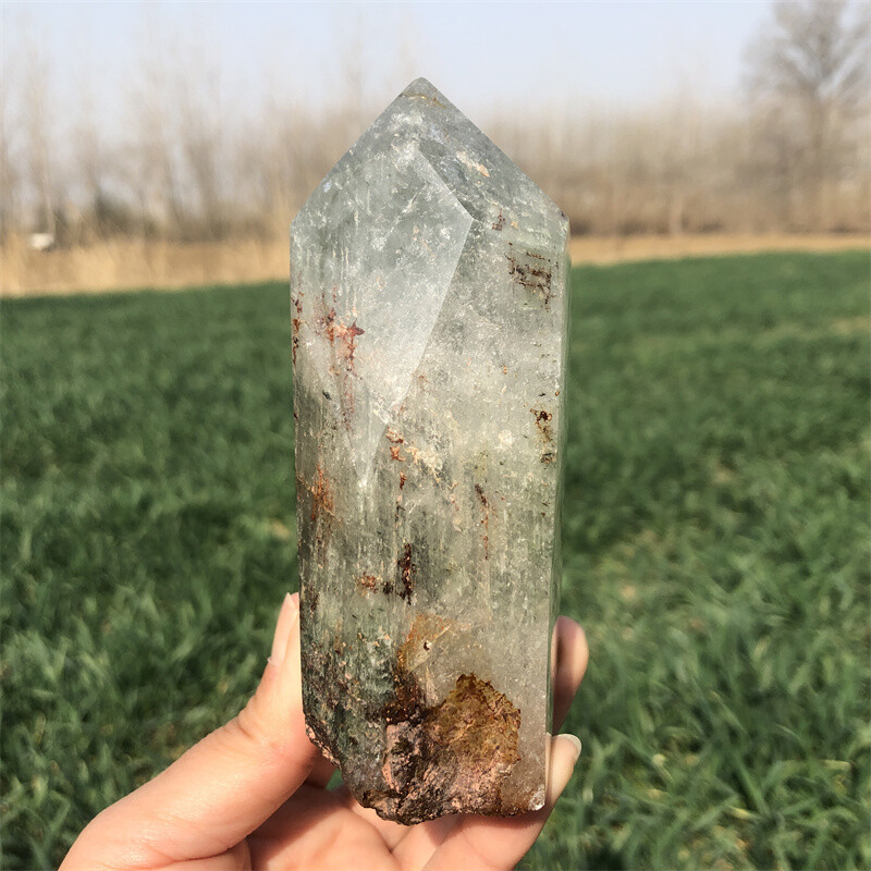 1.65LB Natural Ghost Obelisk Quartz Crystal Phantom Double Point Tower specimen