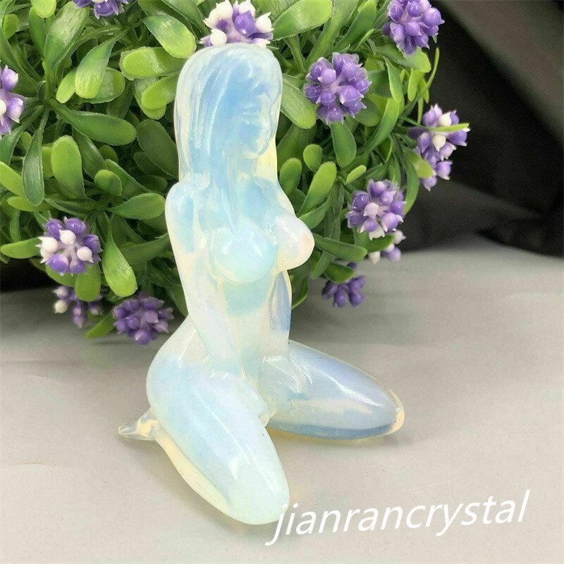 3″ Opalite Yoga Goddess Carved Quartz Crystal skull sculpture healing 1PC