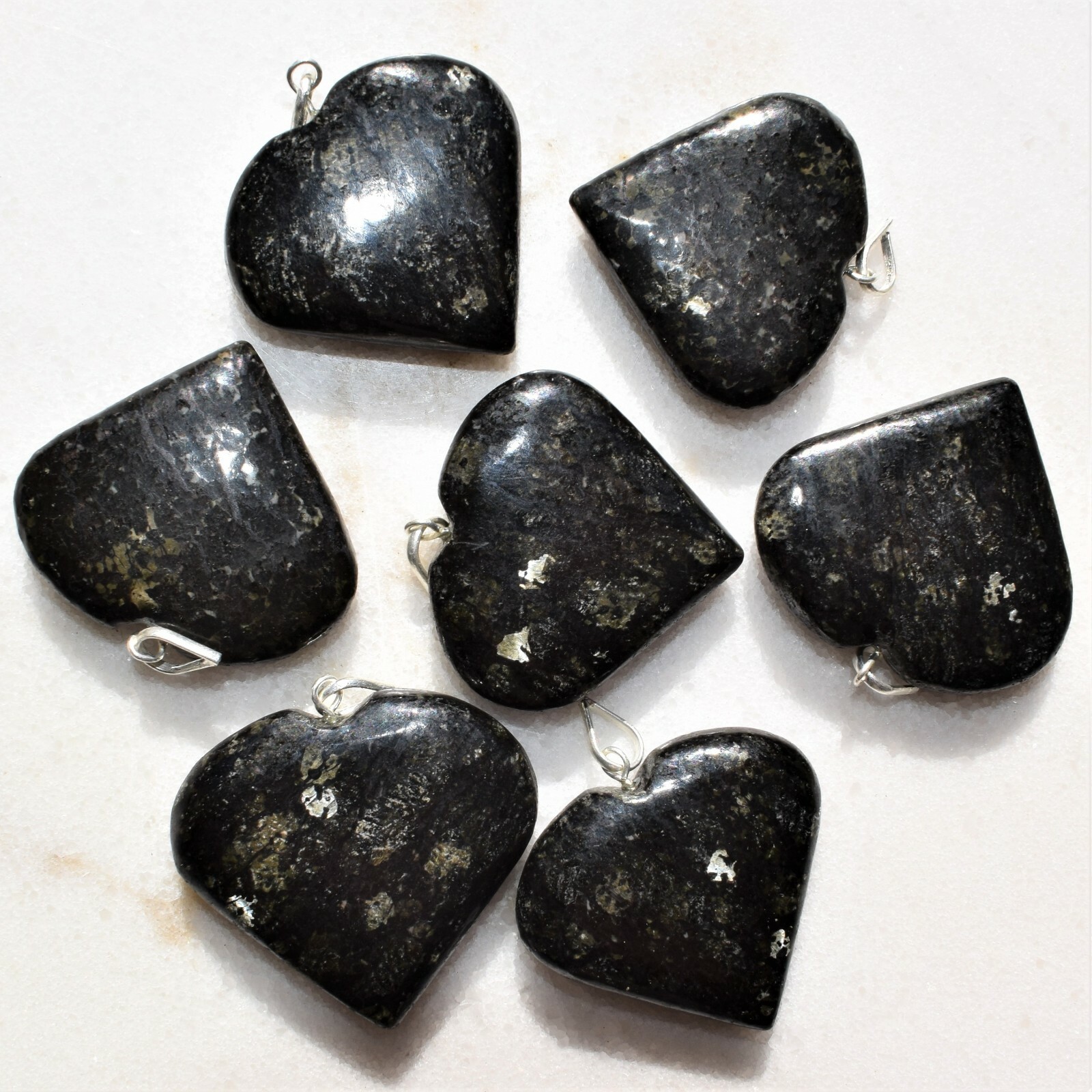 CHARGED Starburst Flash Nuummite Crystal Heart Pendant + 20″ Stainless Chain