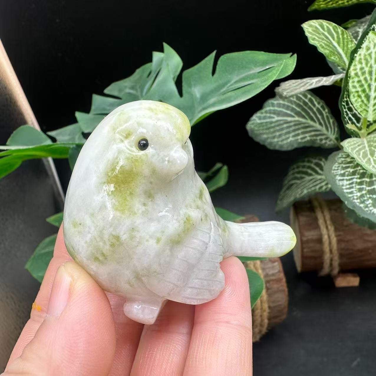 1pc Natural Lantian jade Quartz Carved birds Skull Crystal Reiki Decor Gift