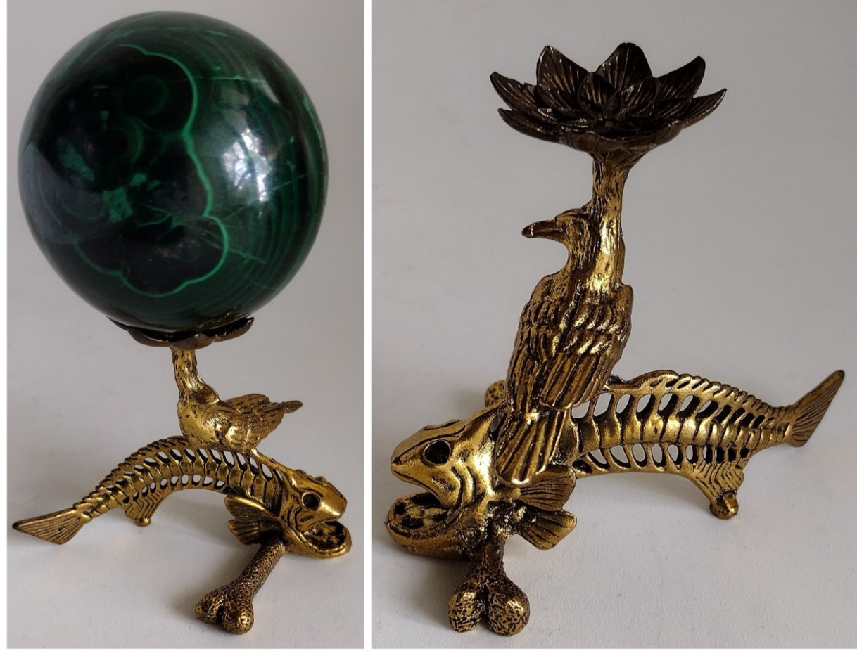 Fish Bones Raven Crystal Sphere Stand Lotus Flower Display Holder Gold Silver