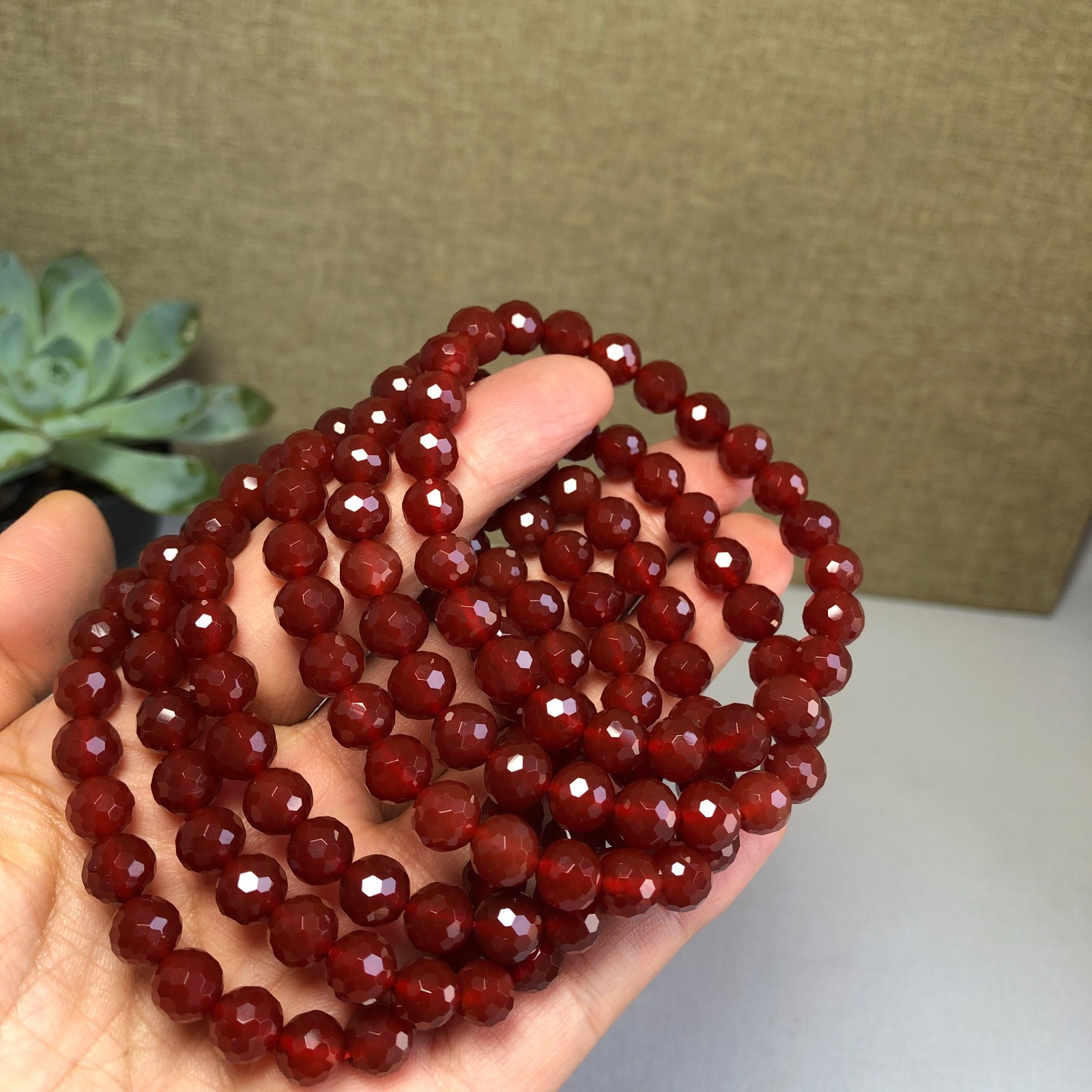 5Pcs Wholesal Natural red agate bracelets Crystal ball sphere facet 8mm