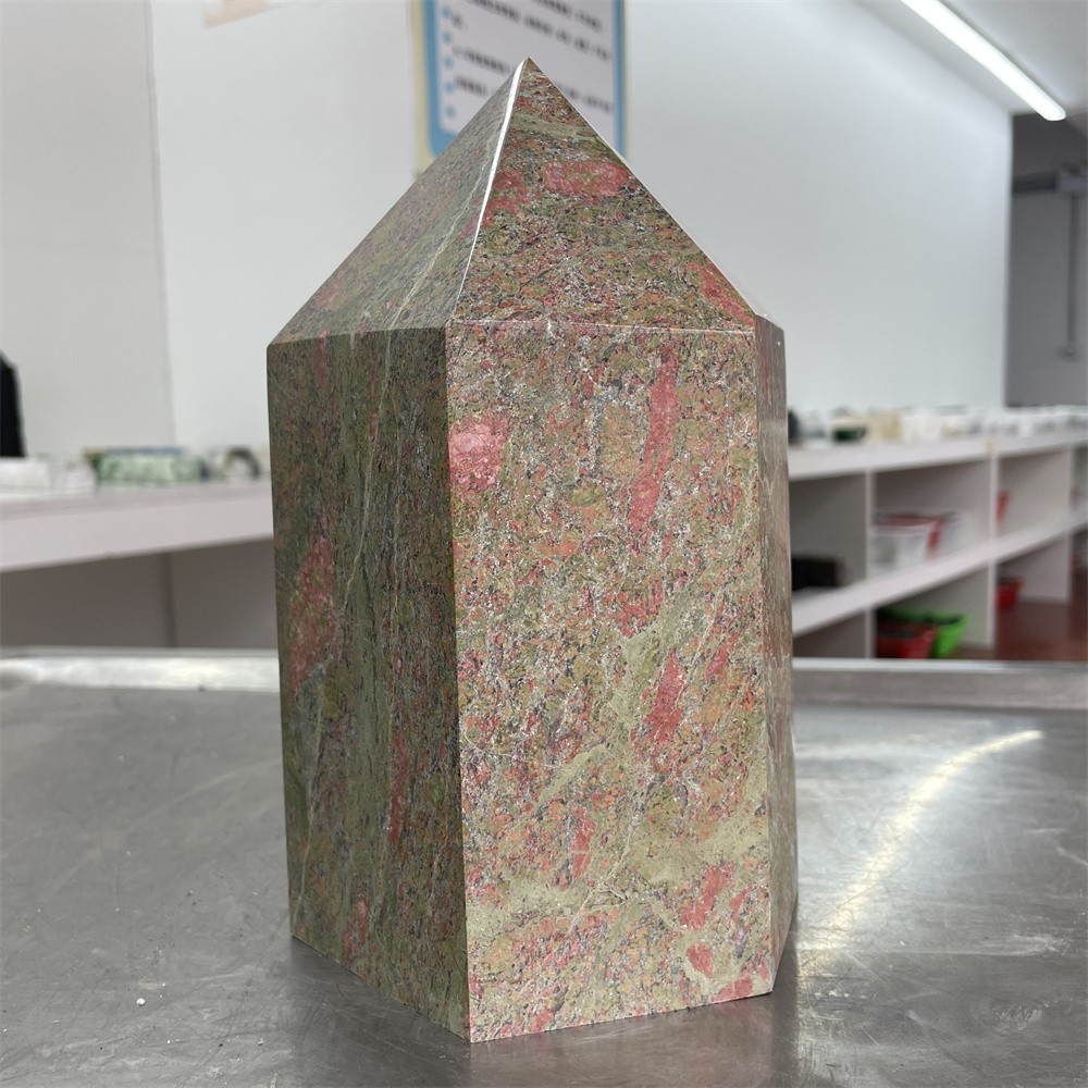 10.9LB 7.6″ Natural Unakite Obelisk Quartz Crystal Tower Point Reiki Decor