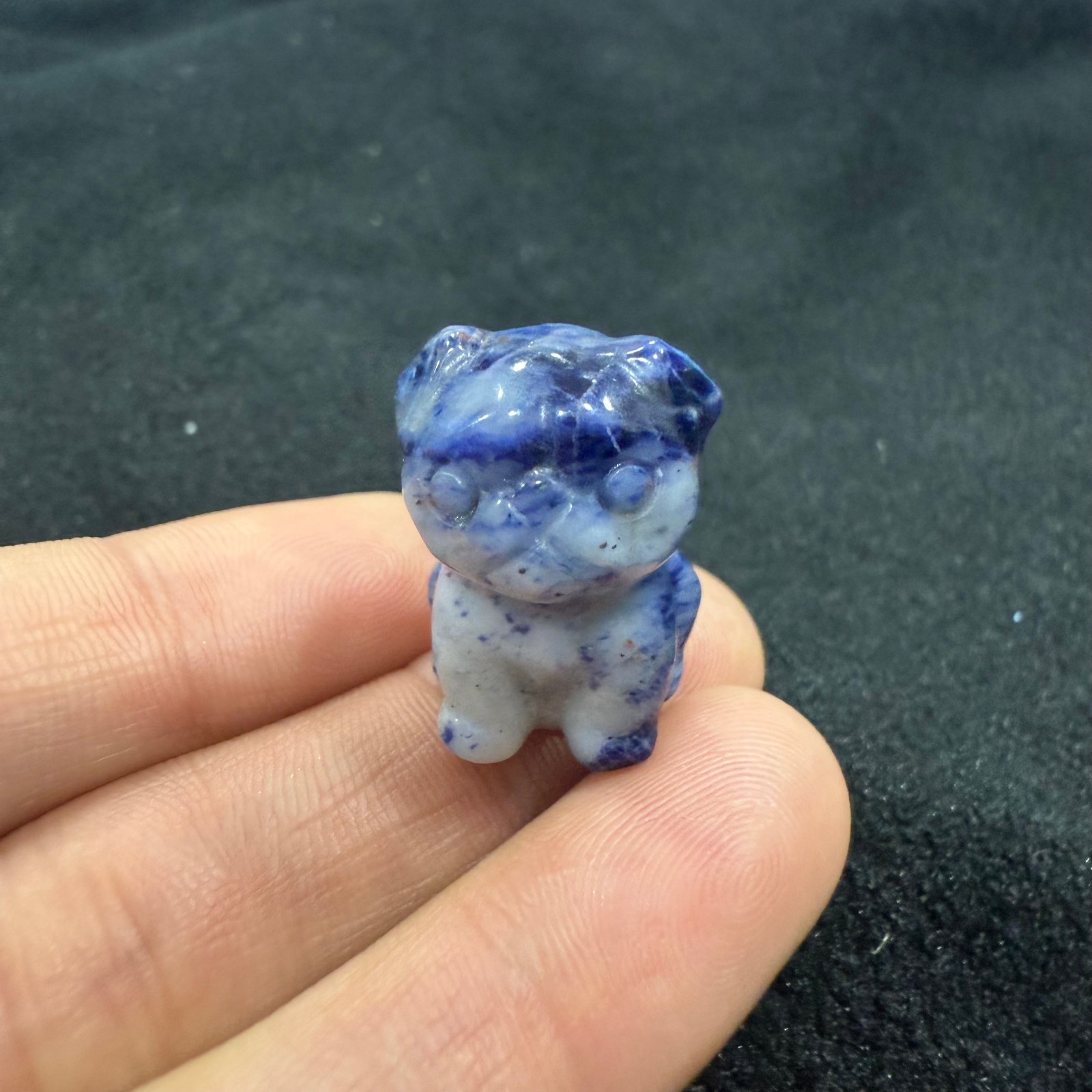 5pc Natural blue grain stone quartz Carved Crystal Pug Reiki healing