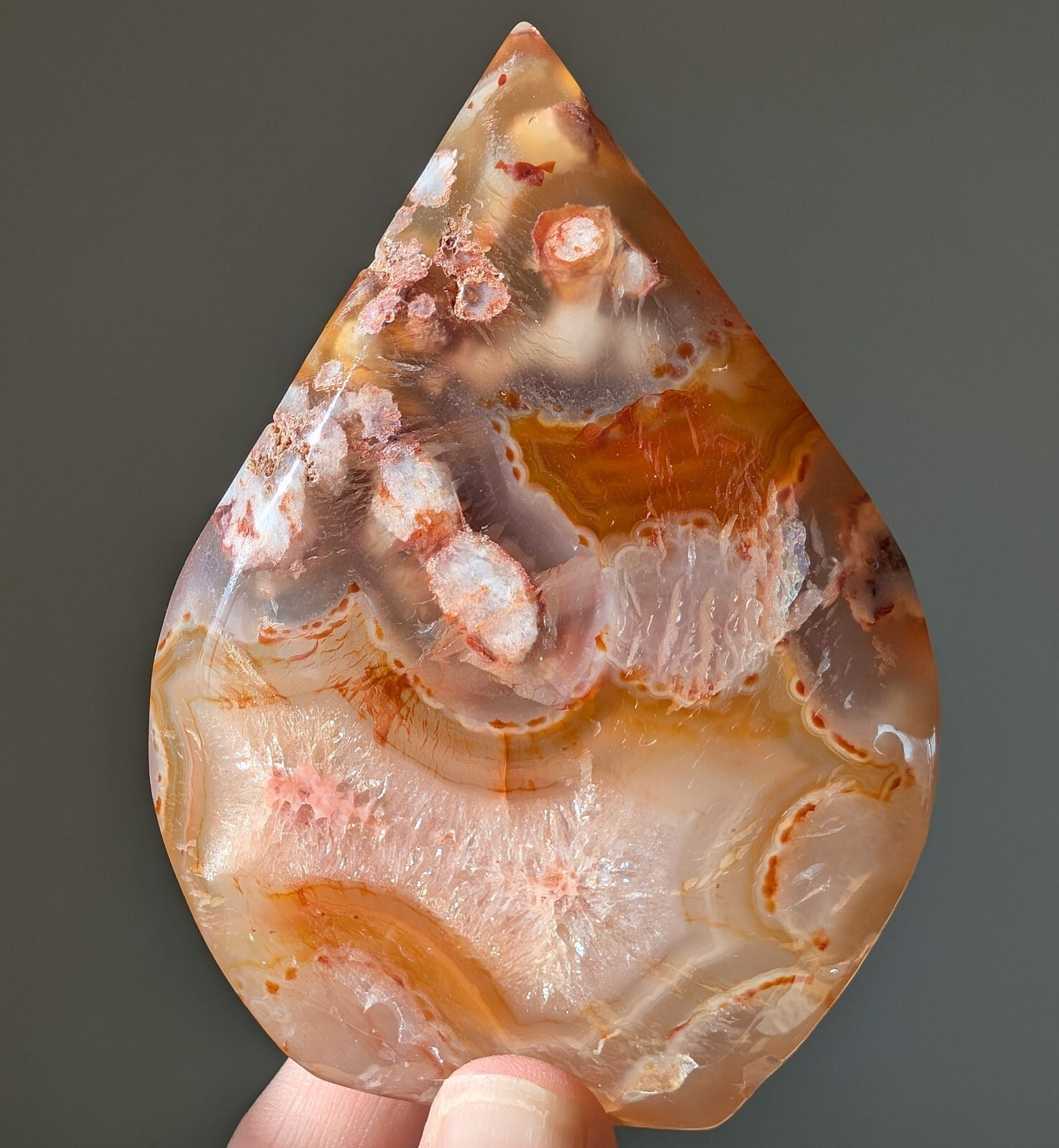 Red Cherry Flower Agate Freeform Ornament Teardrop Crystal Gemstone Chakra