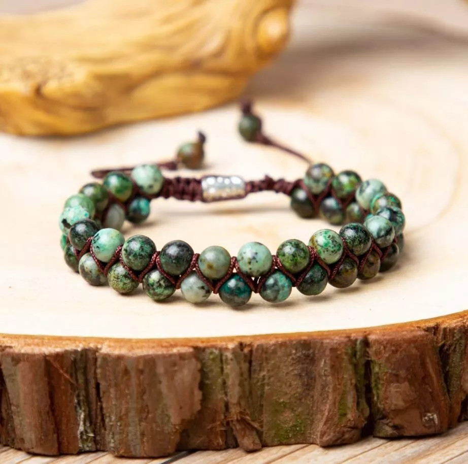 Handmade Braided African Turquoise Round Bead Healing Women Men Bracelet Gift1PC