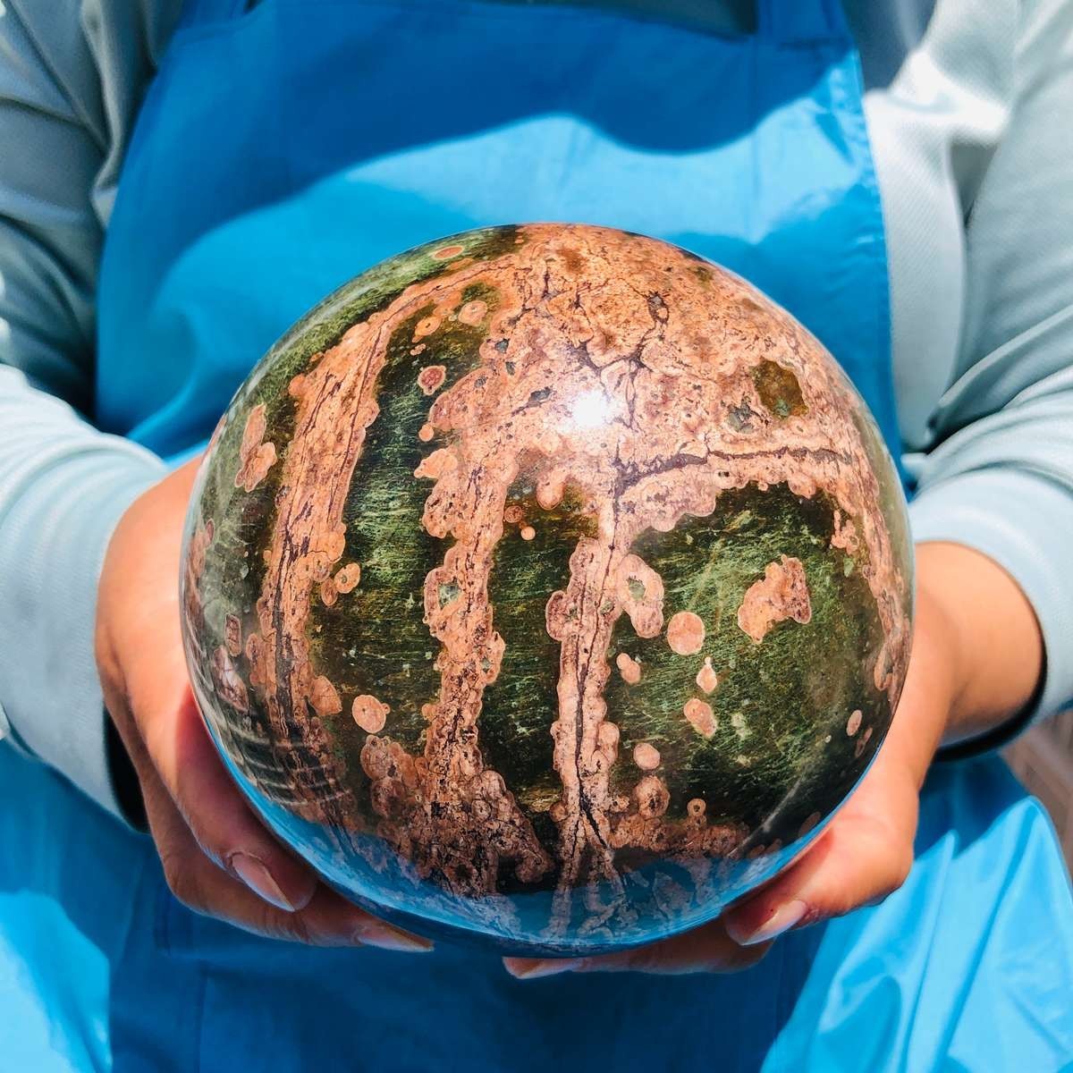 5.28LB Natural Cherry Blossom Agate Crystal Sphere Floral Healing Gem Stone 4848