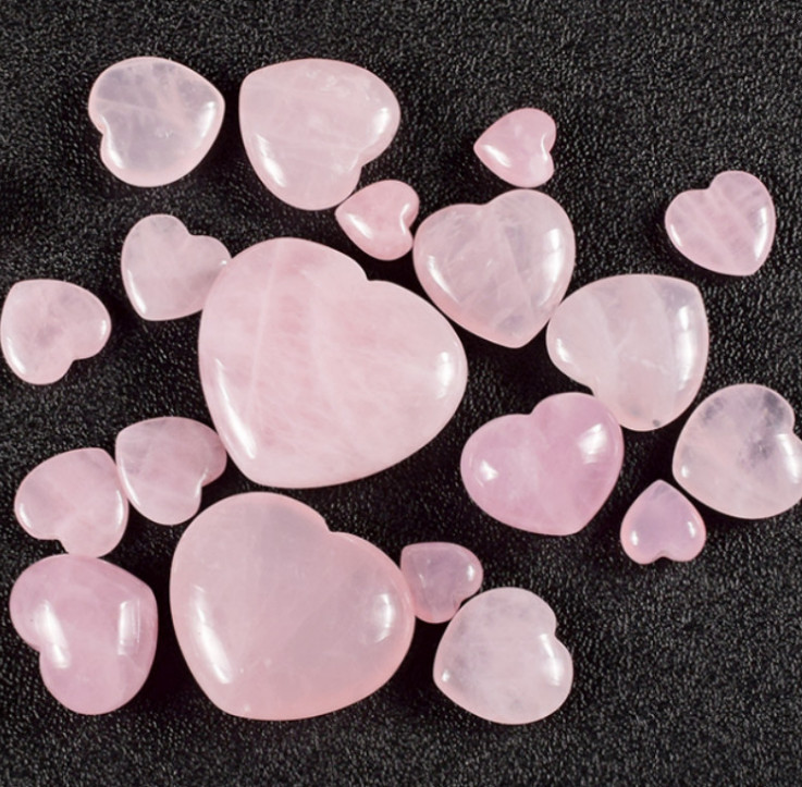 Natural Rose Quartz Heart Shaped Pink Crystal Carved Palm Love Healing Gemstone
