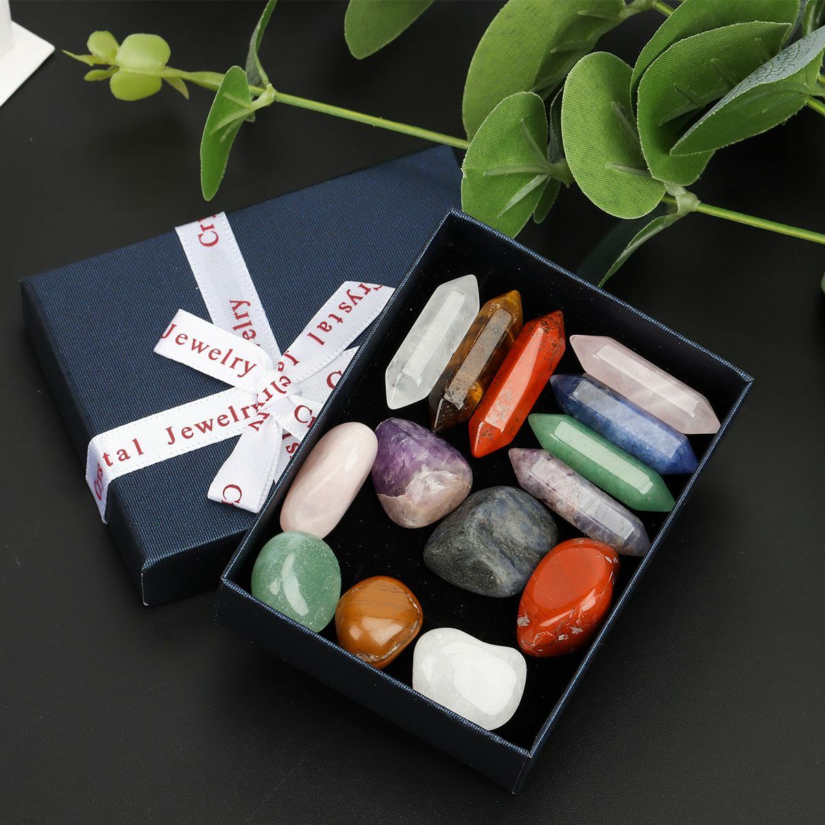 14Pc Chakra Natural Gem Stone Set Single Point Healing Wand Reiki Quartz Crystal