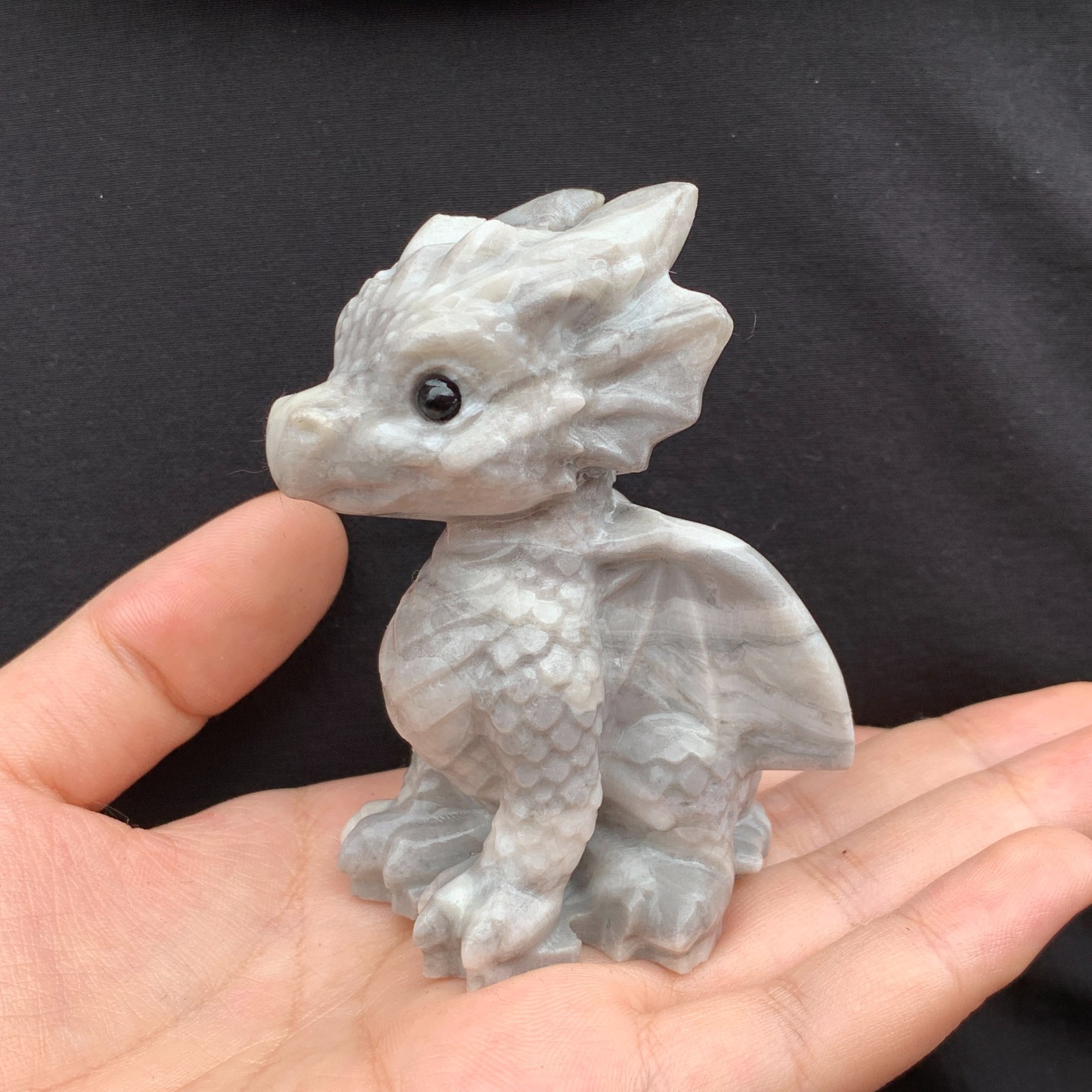 1pc Natural Shellstone Quartz Carved Little Dragon Skull Crystal Reiki Decor