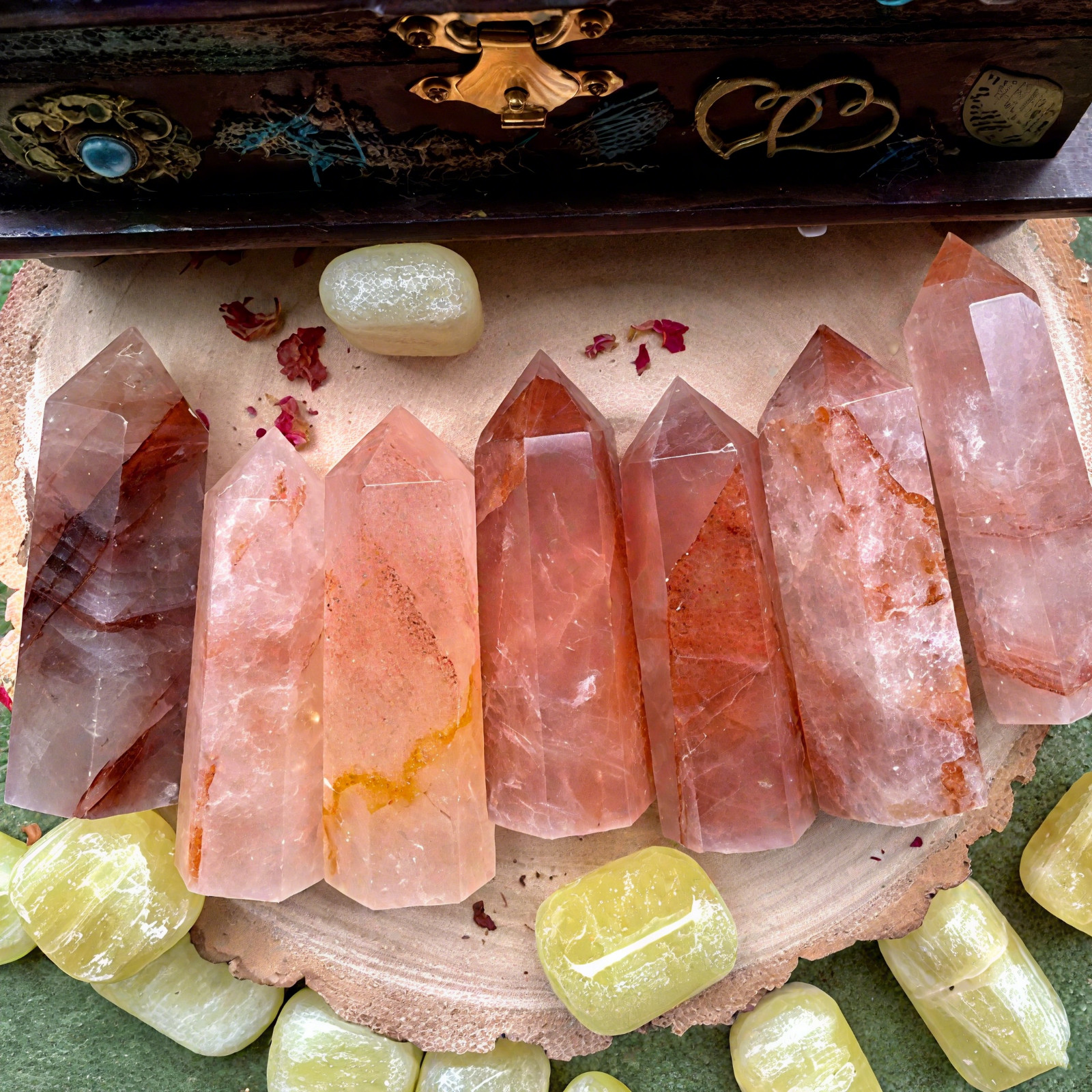 Fire Quartz Red Hematoid Tower Point Obelisk Healing Reiki Crystal Specimens