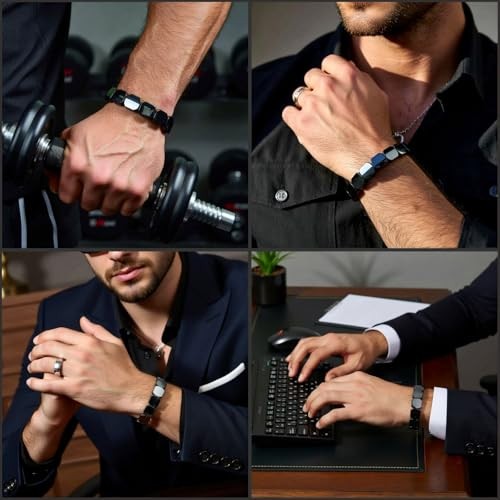 Hematite Men’s Bracelet (2-Piece Set) Elastic Beaded Healing Crystal Energy
