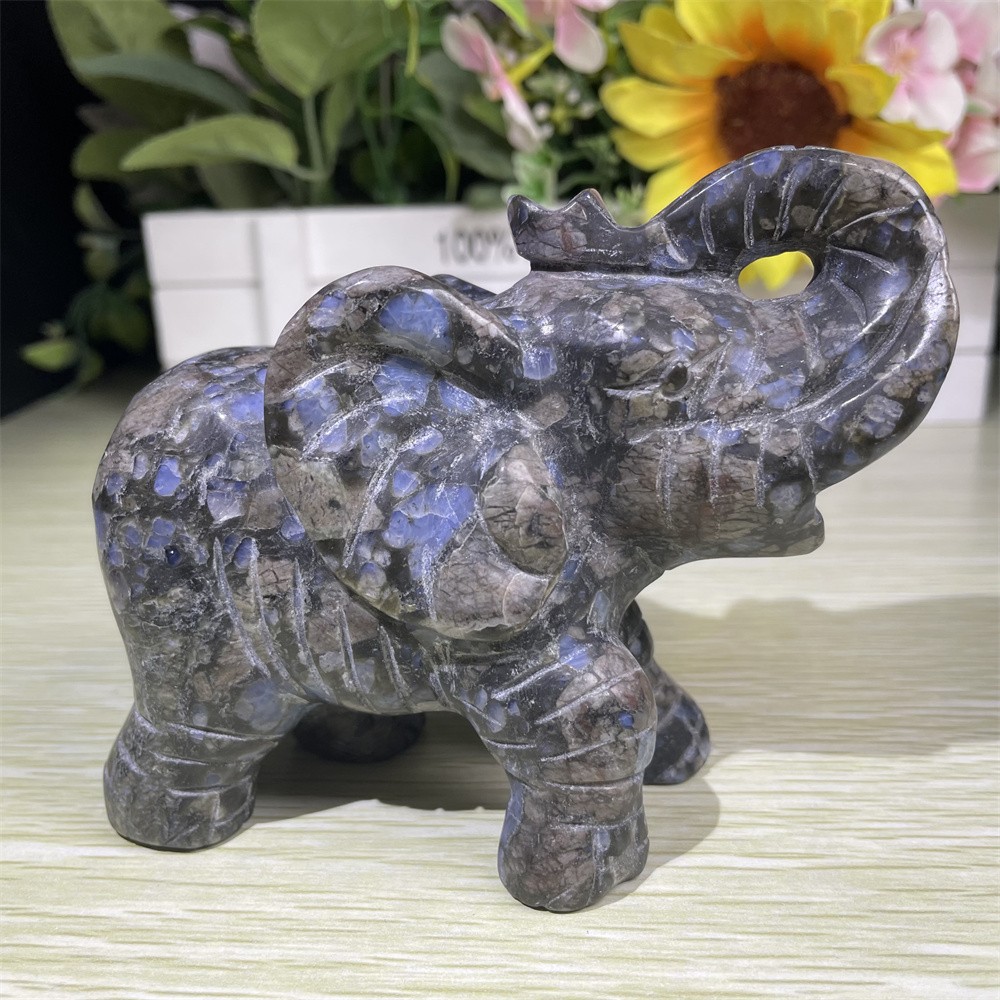 1.1LB 4.4″ Natural Glaucophane Elephant Statue Crystal Healing Reiki Mineral