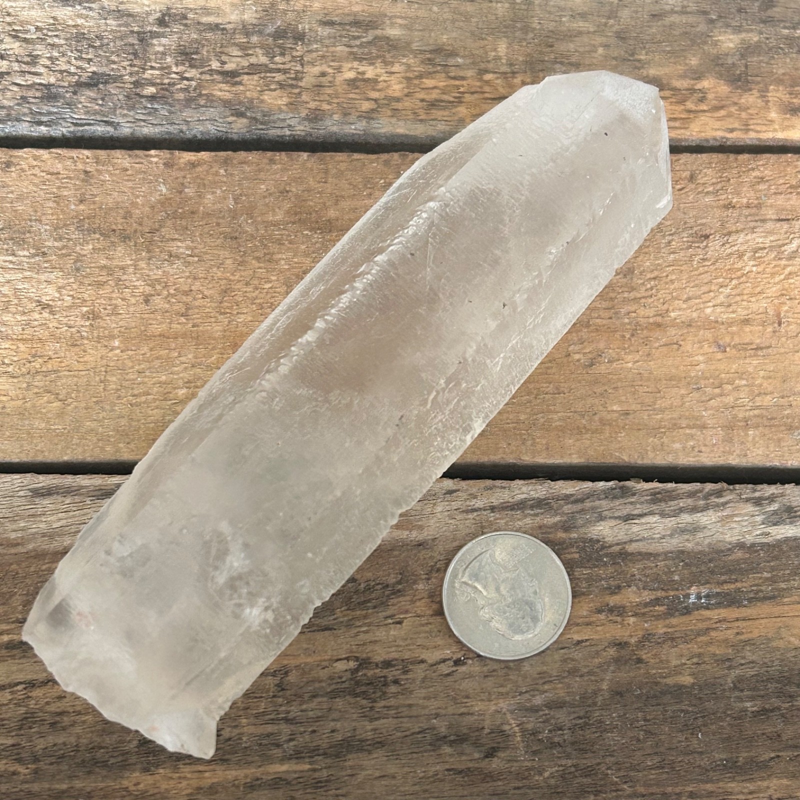 Corinto Quartz Crystal Wand Brazil 5.5 Inch Lemurian Striated Point Raw