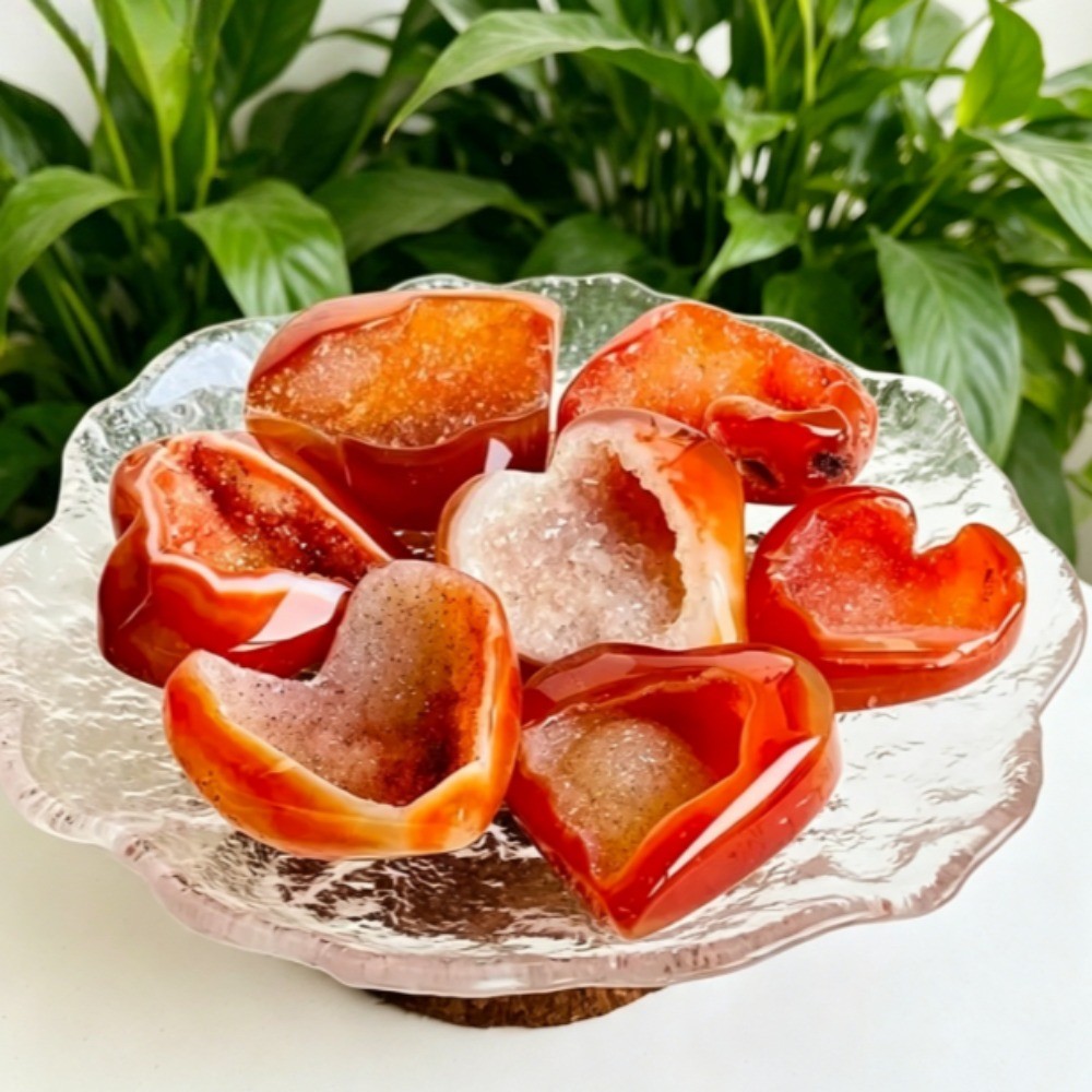 1.1LB Natural Red Carnelian Agate Geode Heart Druzy Crystal Healing Stone Decor