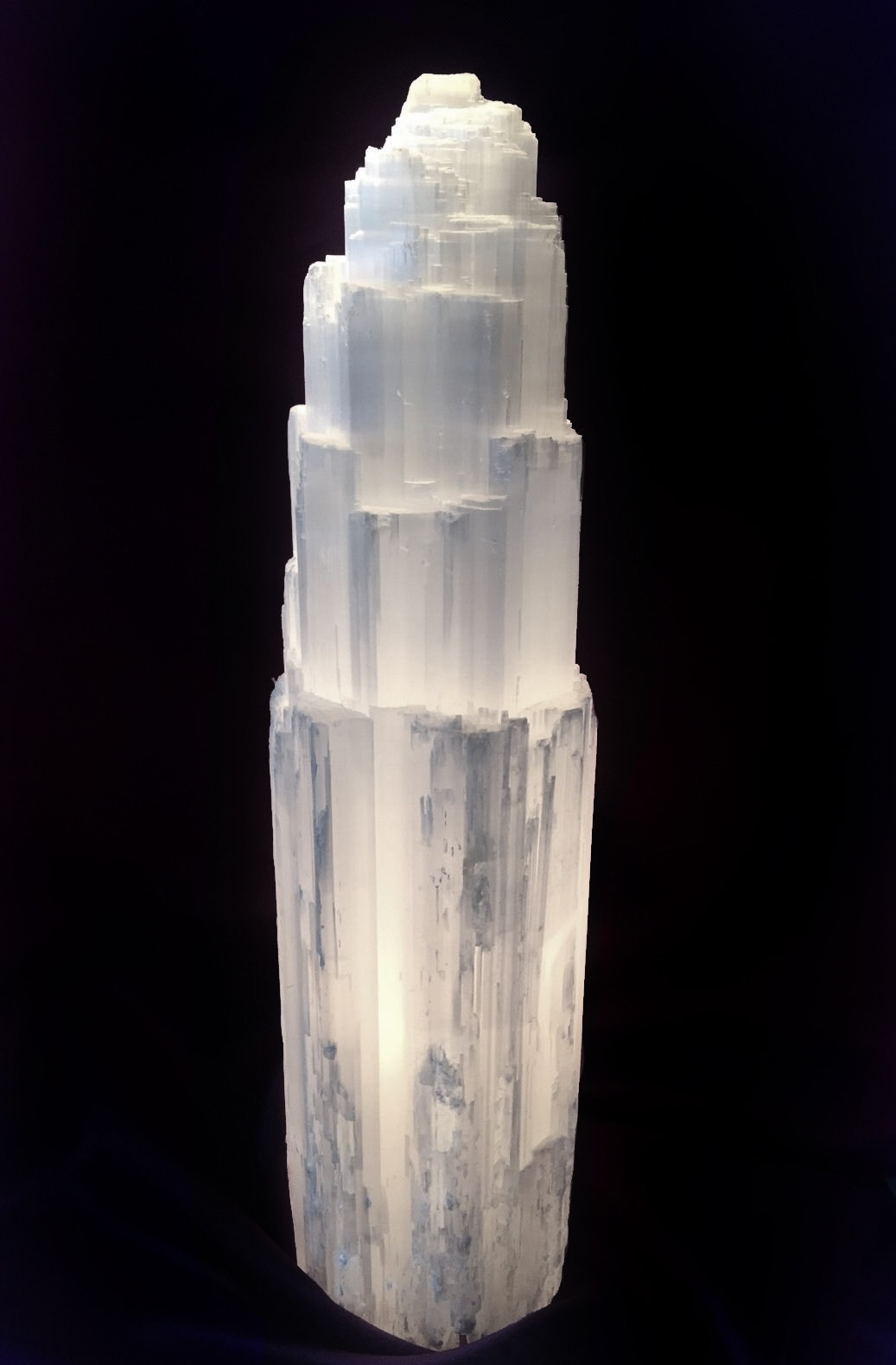 XL Selenite Tower Lamp ” Carved Crystal Natural Healing Light 16″ & LED Cord Bul