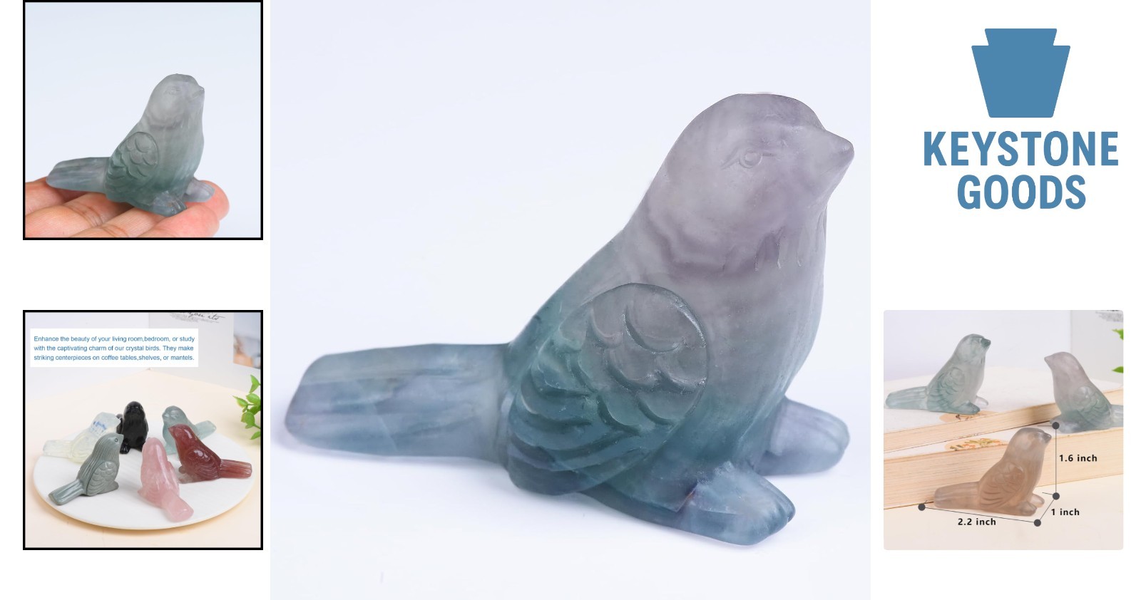 Hand-Carved Fluorite Bird Figurine – 2.2in Crystal Art Deco Decor for Meditat…