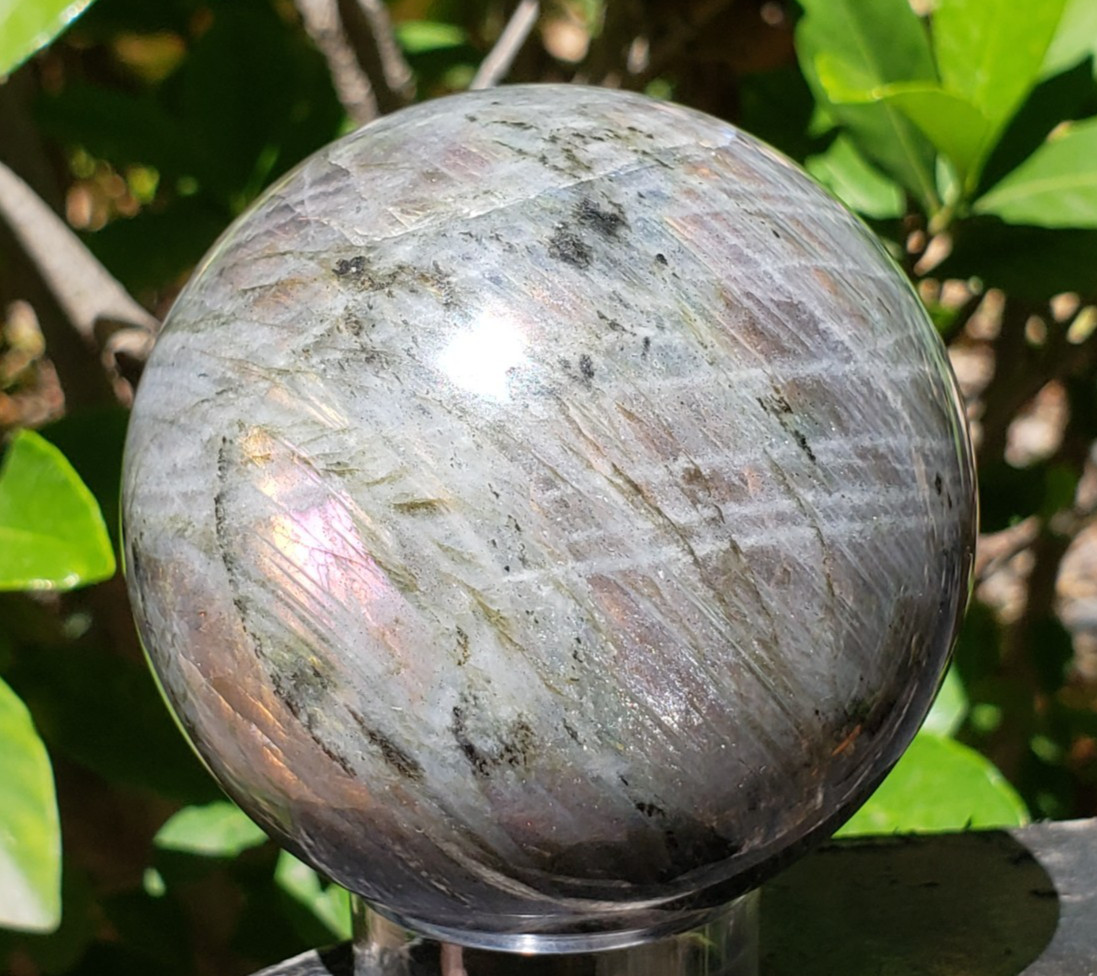 2.45″ Labradorite Mineral Crystal Iridescence Sphere Ball Orb Sunset Flash, 350g