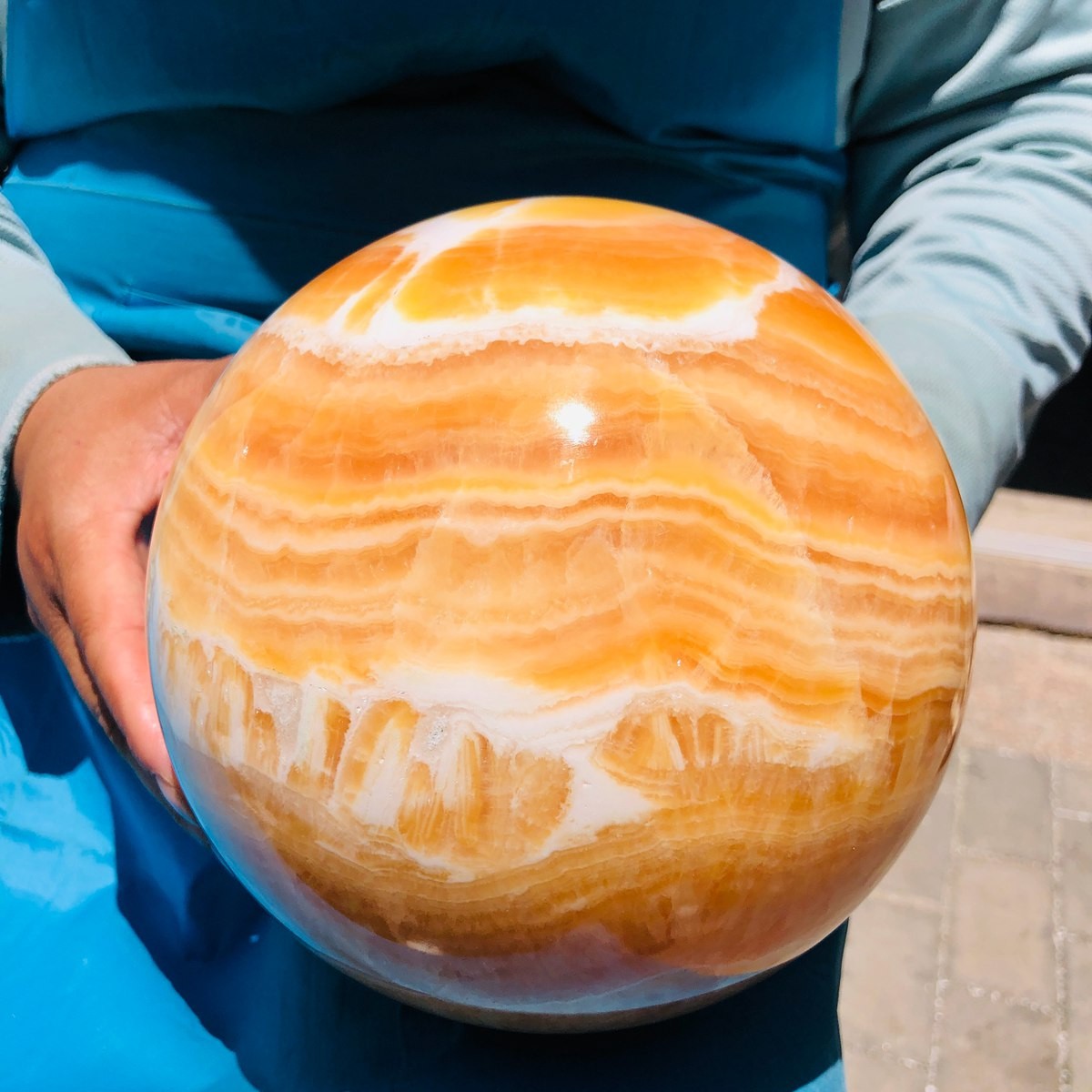6520G Top Natural Yellow Calcite Ball Quartz Crystal Ball Reiki Healing 5522