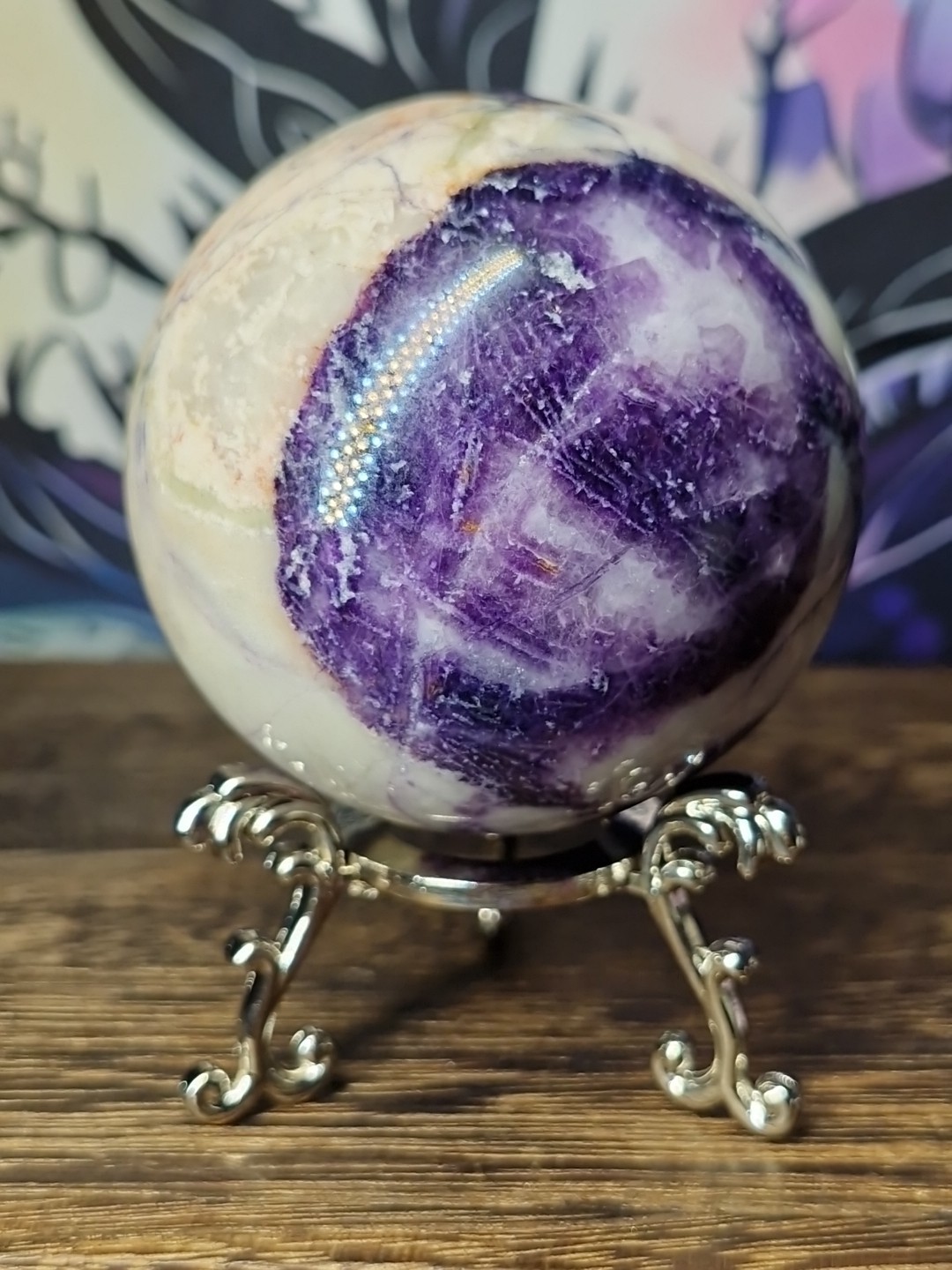 Beautiful Rare Bertrandrite Crystal Sphere 60mm 316g & Stand