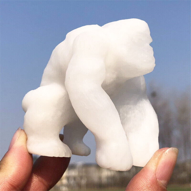Natural 2.4″ White Jade Hand Carved Gorilla Reiki Crystal Decor Holiday gift 1PC