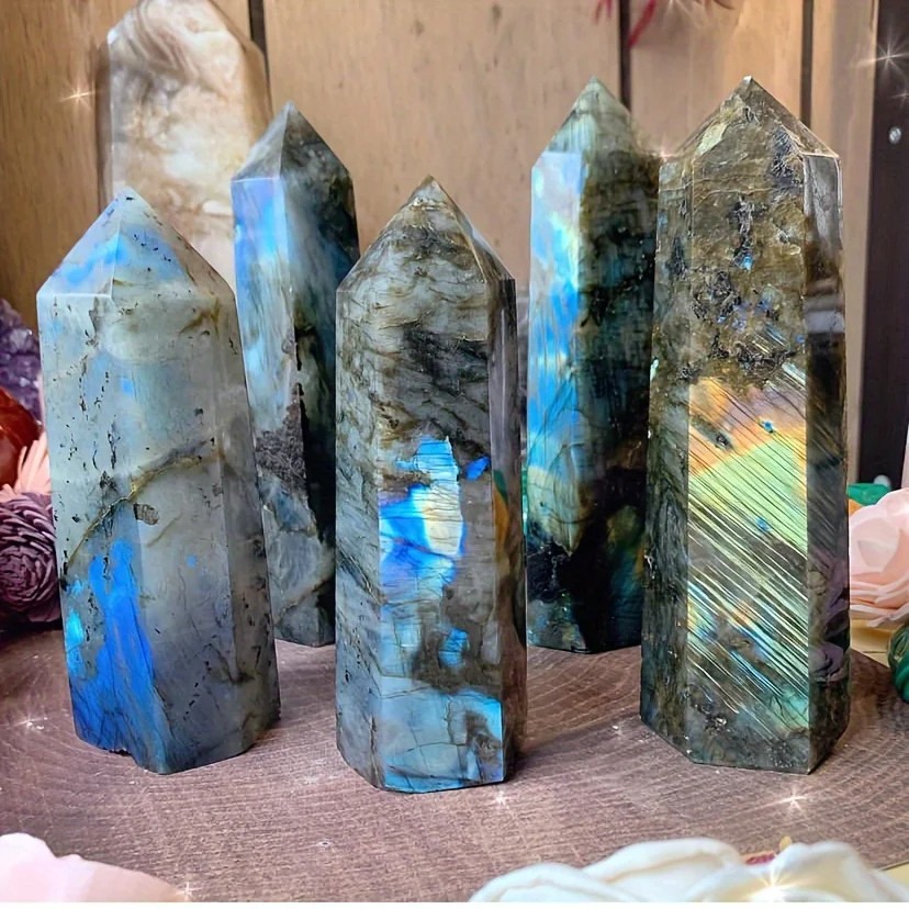 Natural A+ Labradorite Tower Point Hexagon Wand Obelisk Healing Stone Mineral