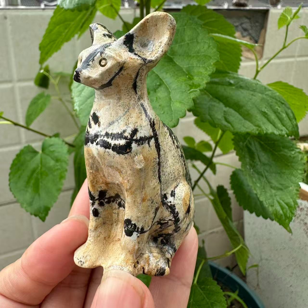 1pc Natural picture stone Quartz Carved cat skull Crystal Reiki healing gift