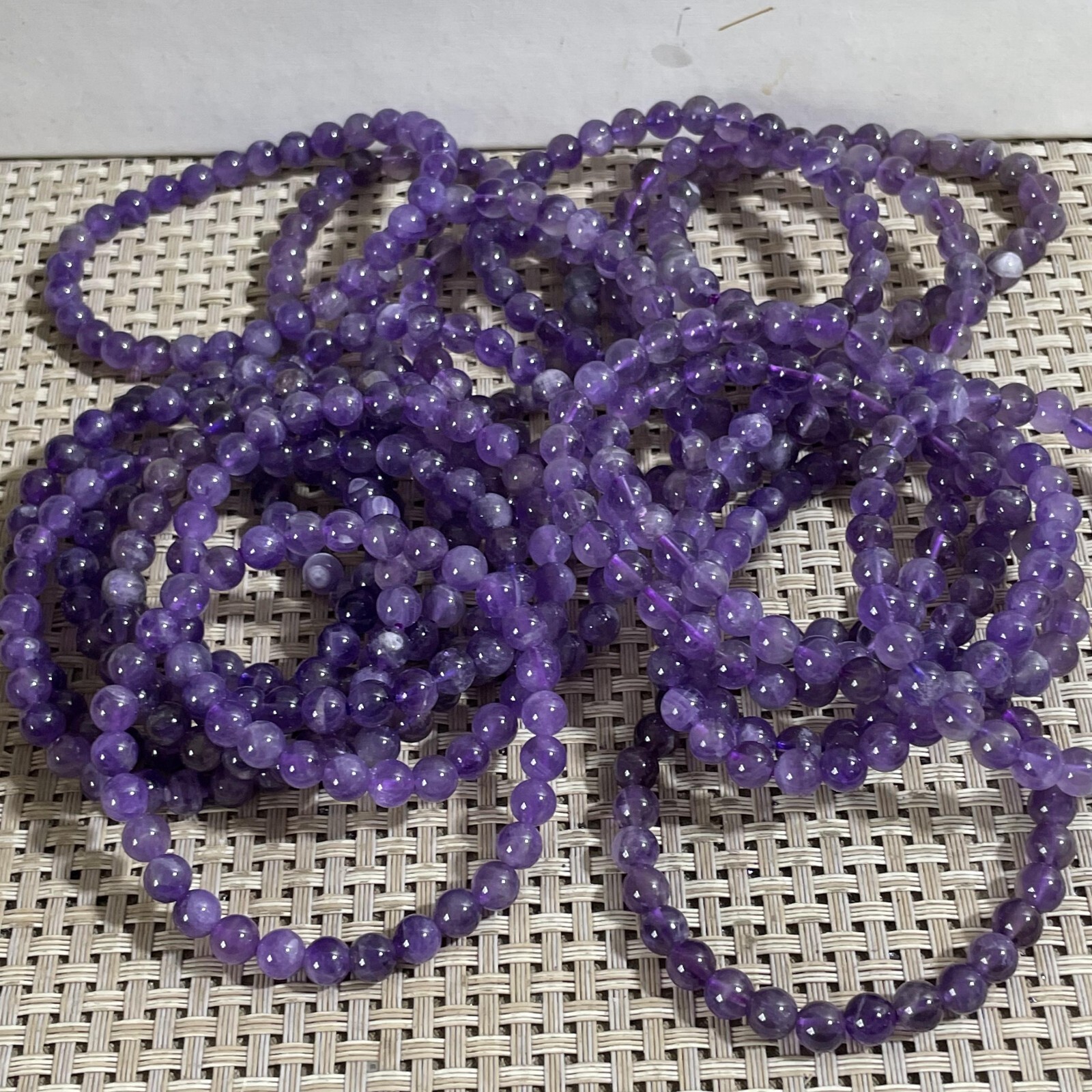 Wholesale 5Pcs Natural amethyst gem stone 6mm Quartz Crystal Stretch Bracelet