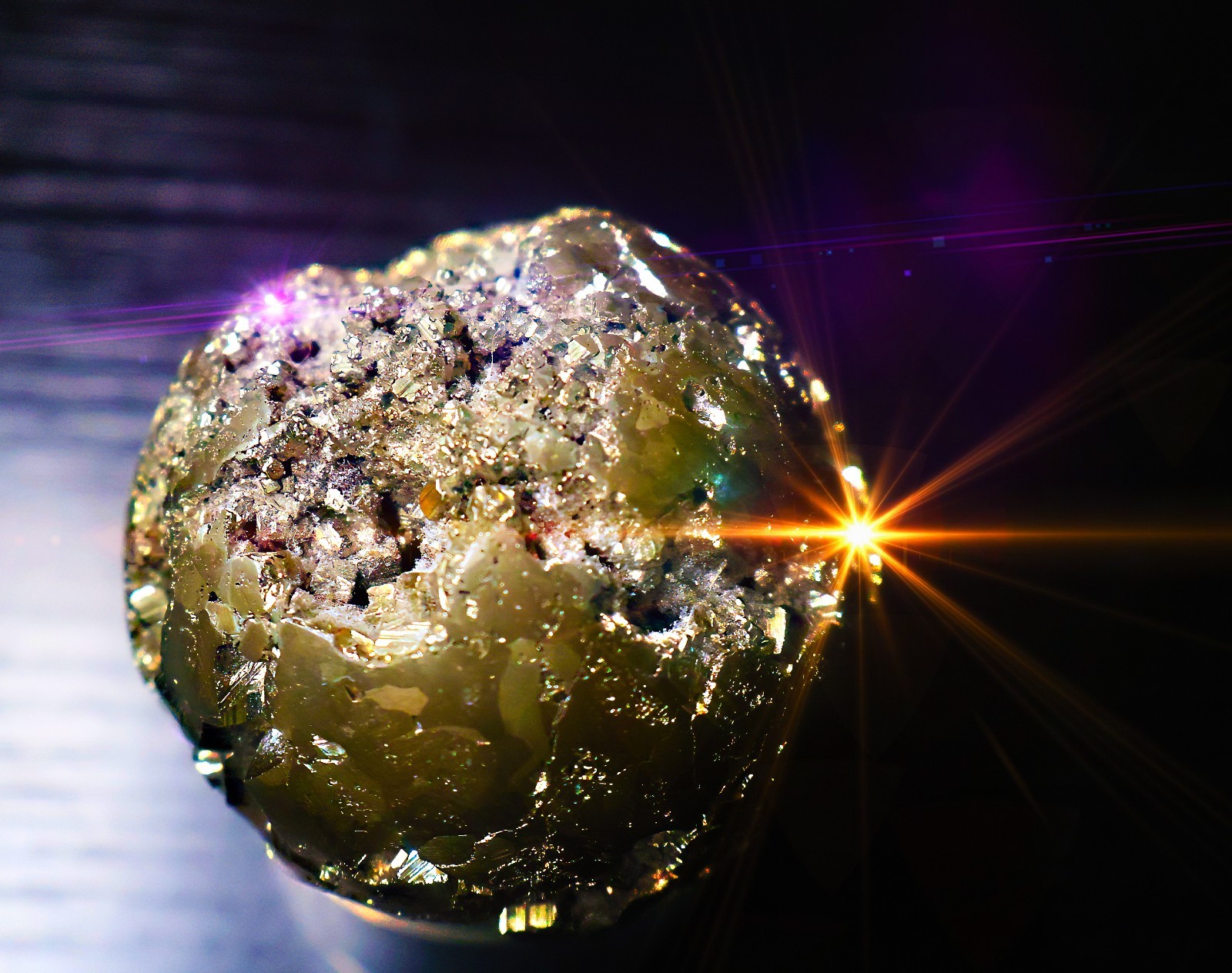 Pyrite Crystal Sphere with Plastic Display Base – Metallic Textured Mineral Ball