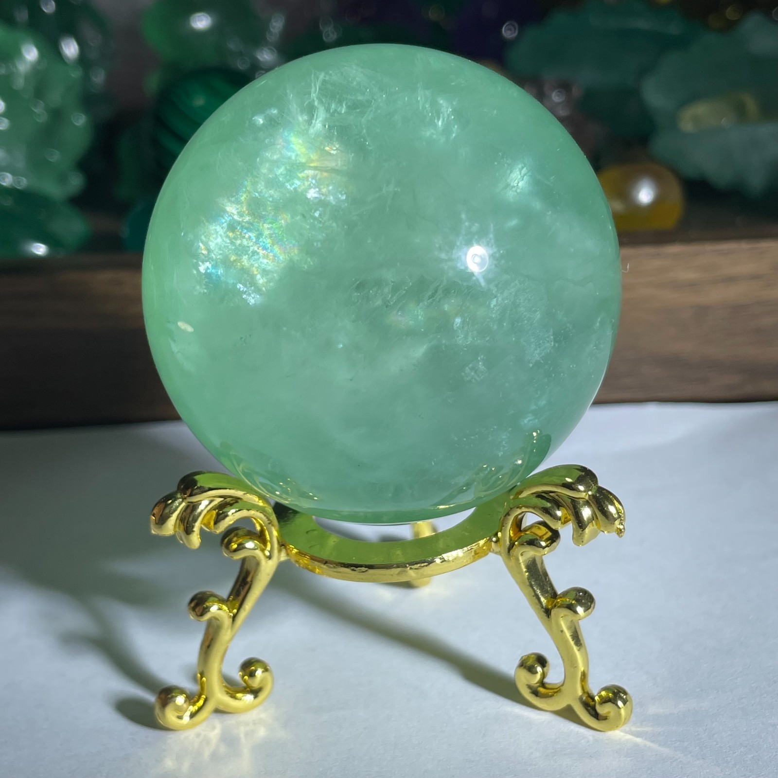 247g Natural Apple Green Fluorite Quartz Crystal Sphere Ball Reiki Healing Decor