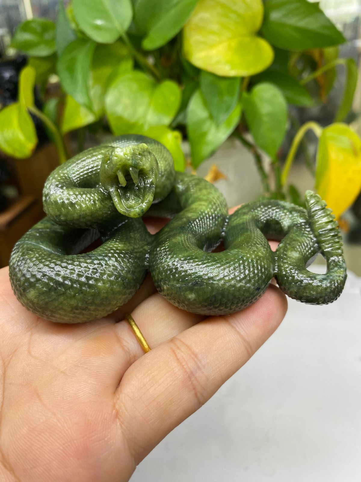 3.7” Natural Green Jade snake Skull Carved Quartz Crystal reiki healing 1pc