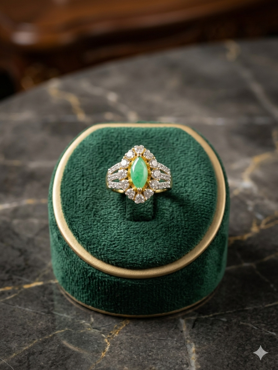Prettiest Floral Ring in 925 sterling silver, Jade Jewellery, Heart Zirconia