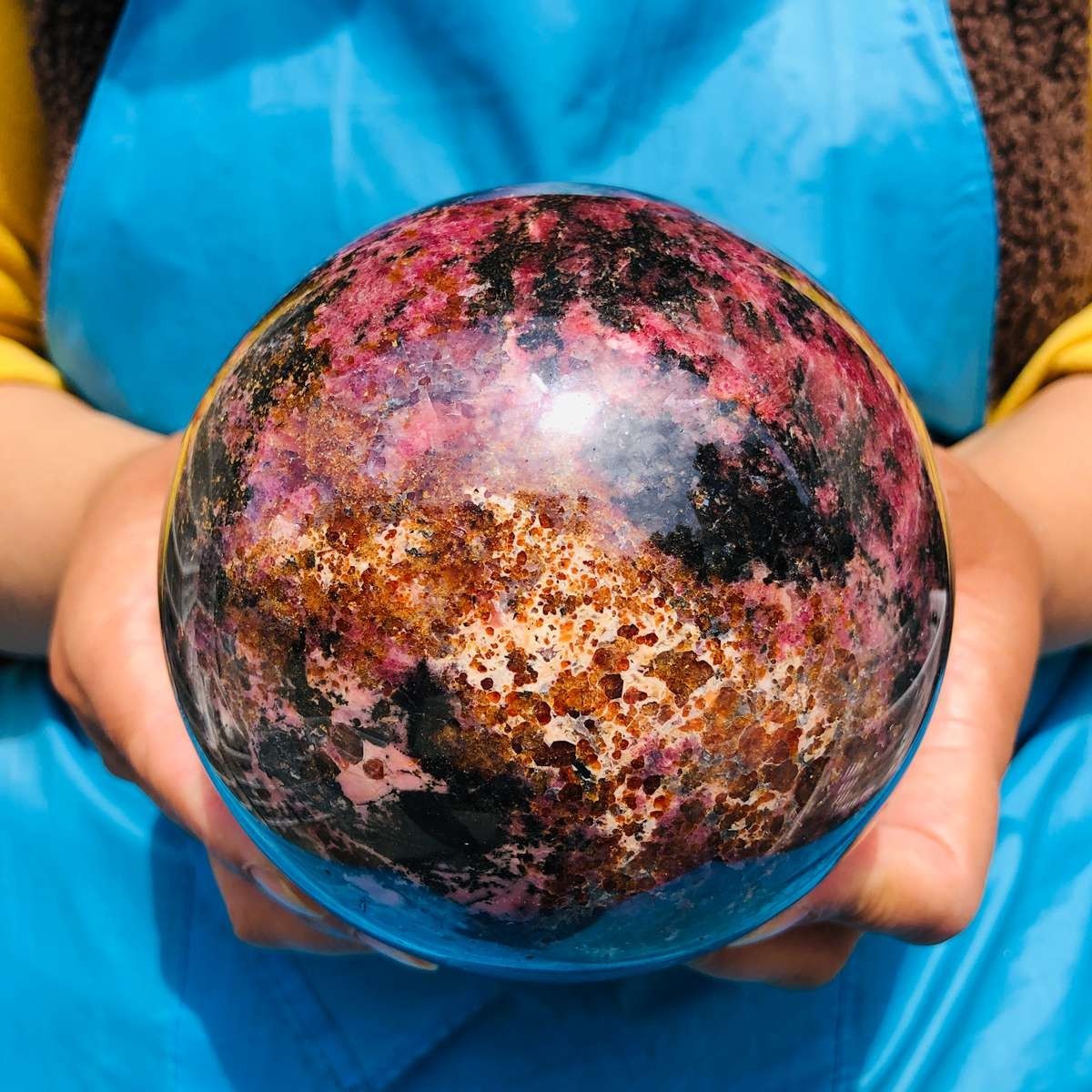 5.98 LB Natural Rhodonite Crystal Sphere Pink Black Healing Gem Stone 4771