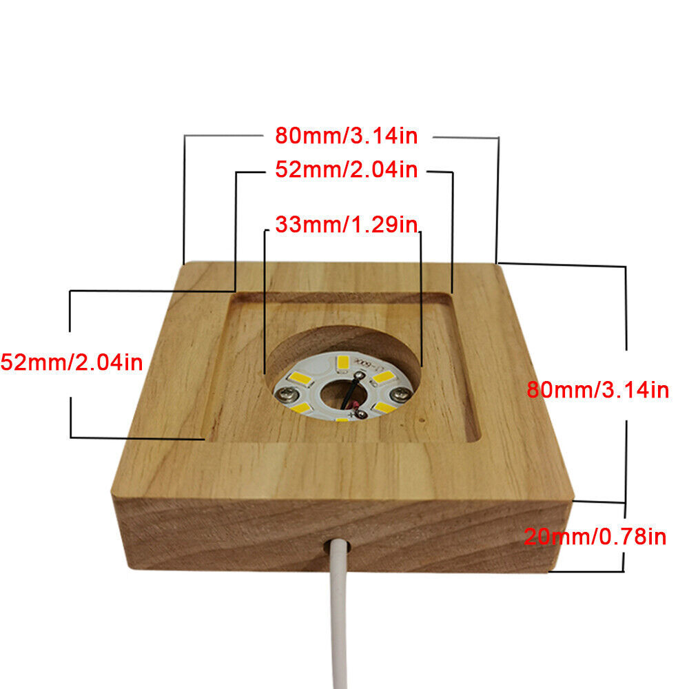 2PCS Warm LED Light Display Base Wooden Lighted Base Stand for Laser Crystal