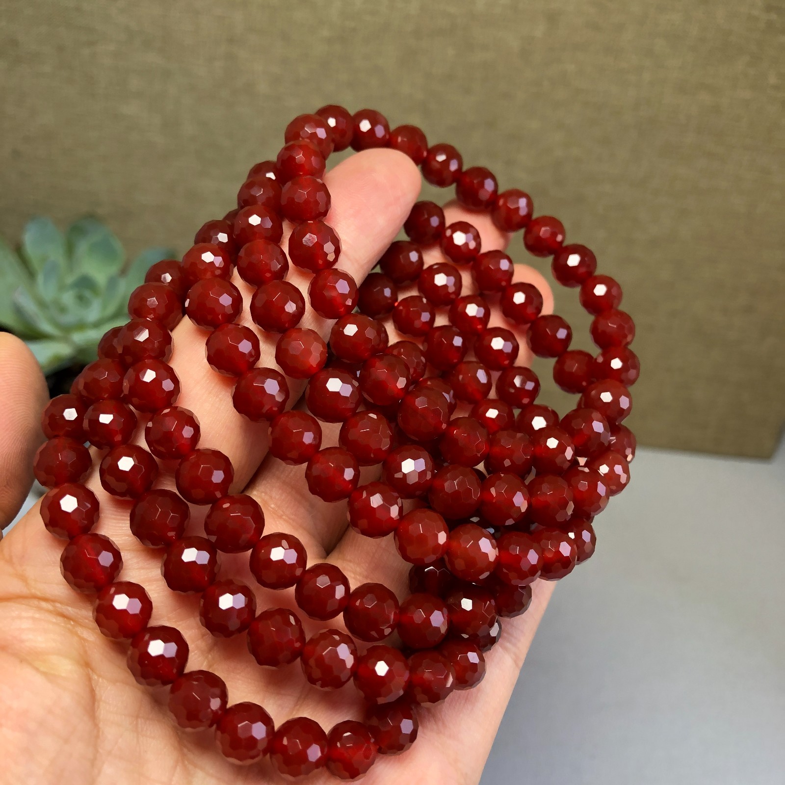 5Pcs Wholesal Natural red agate bracelets Crystal ball sphere facet 8mm