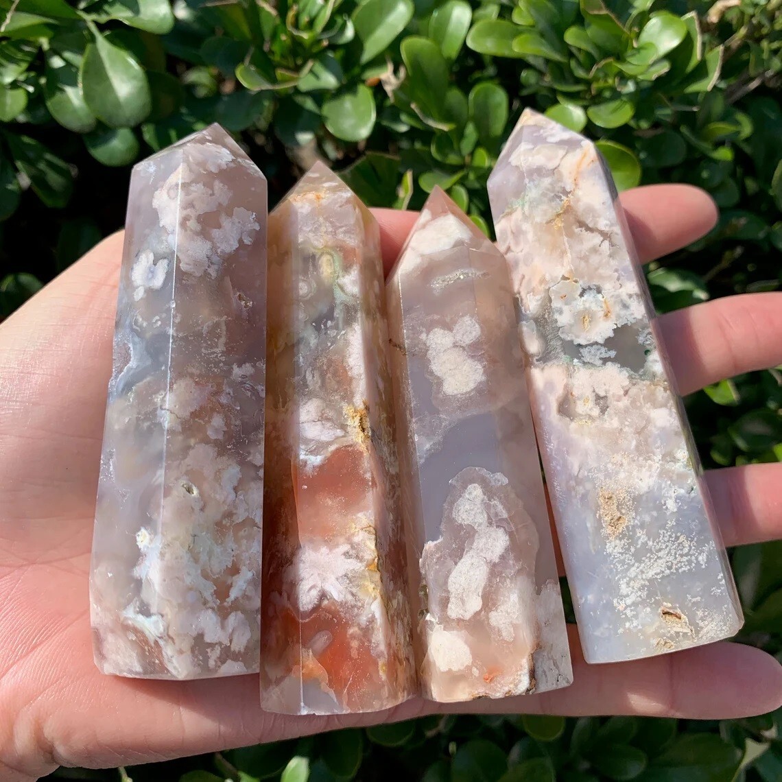 3” Cherry Blossom Agate Point Obelisk Wand Natural Floral Crystal Tower Decor