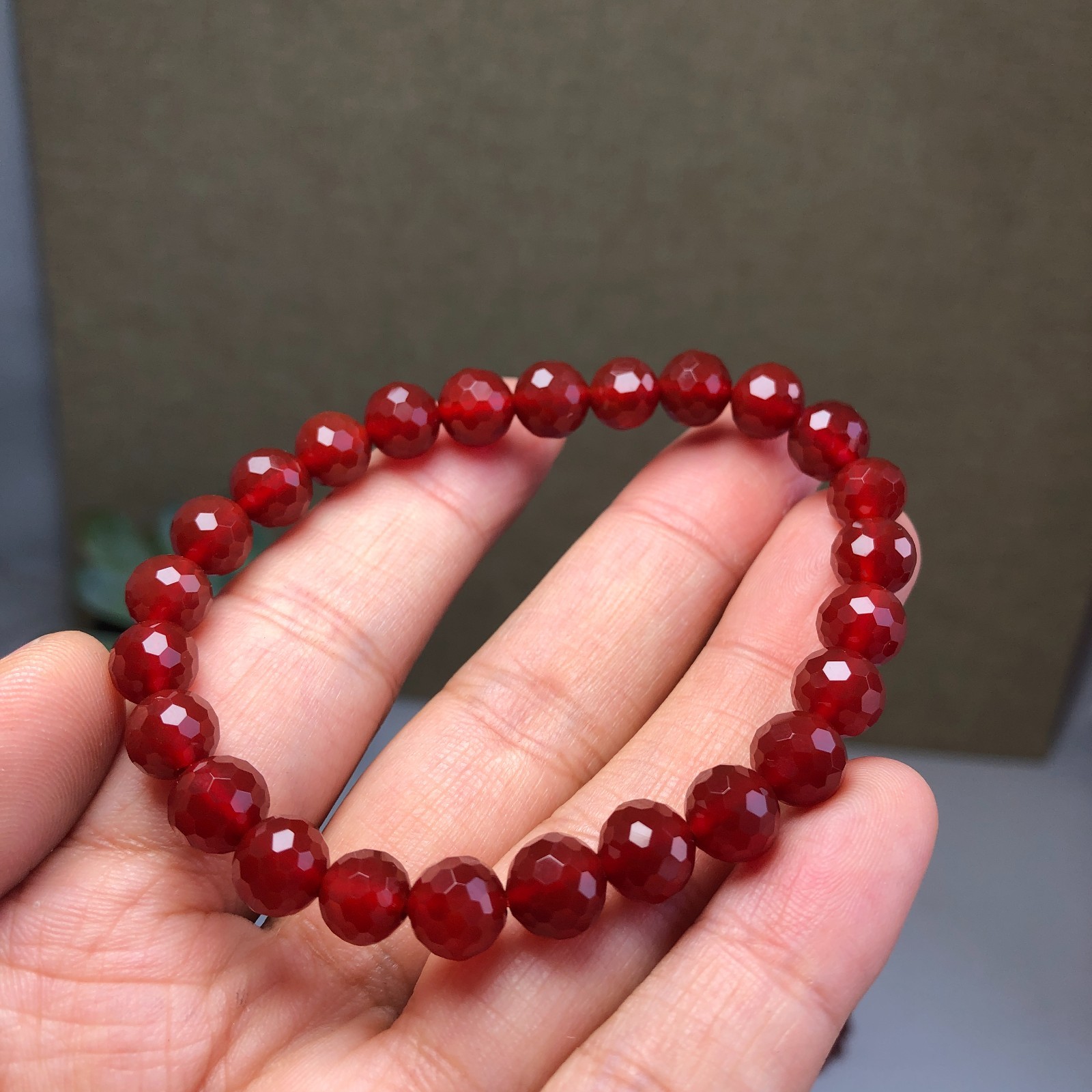 5Pcs Wholesal Natural red agate bracelets Crystal ball sphere facet 8mm
