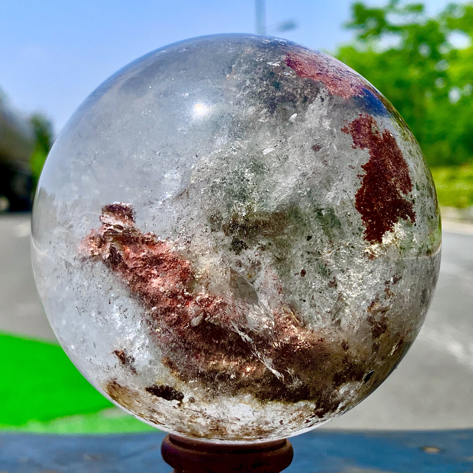 1.92LB Natural Green garden ghost Quartz Ball Crystal Sphere Mineral Specimen