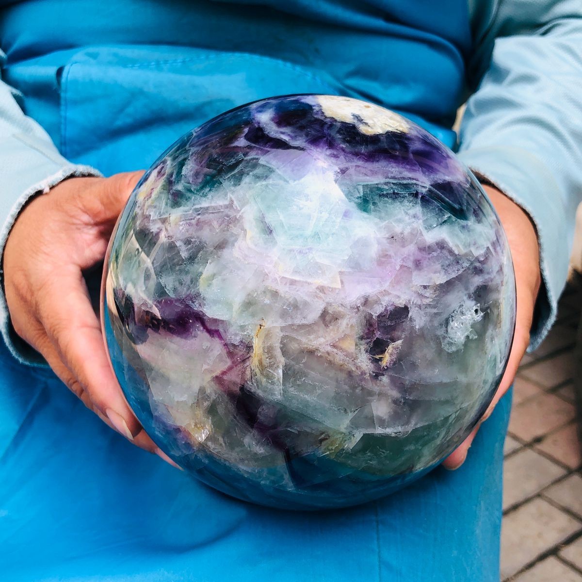 10.78 LB Natural Rainbow Fluorite Sphere Collectible Decor Healing Stone 5471