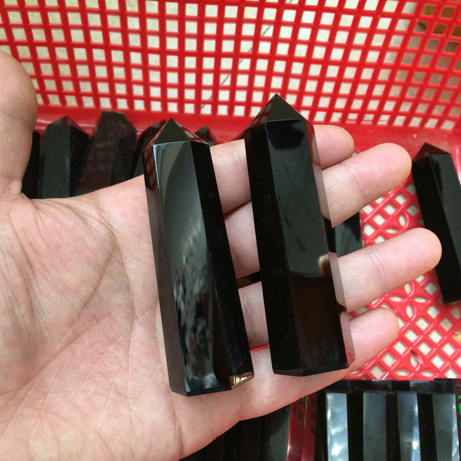 Natural obsidian quartz obelisk crystal WAND point healing 2PCS L72S