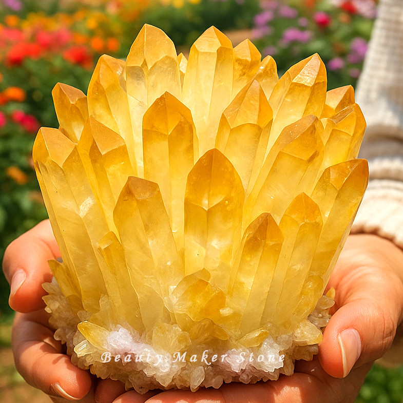 300G Large Citrine Quartz Geode Quartz Cluster Crystal Healing Reiki Home Decor
