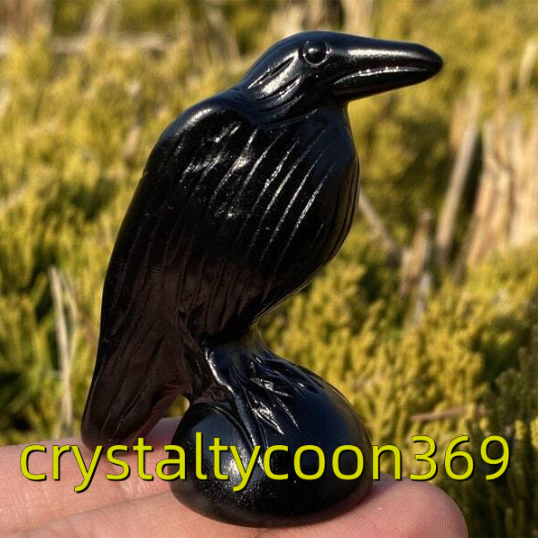 2.2″ Natural Obsidian Raven Carved Bird Quartz Crystal Crow Skull 1pc