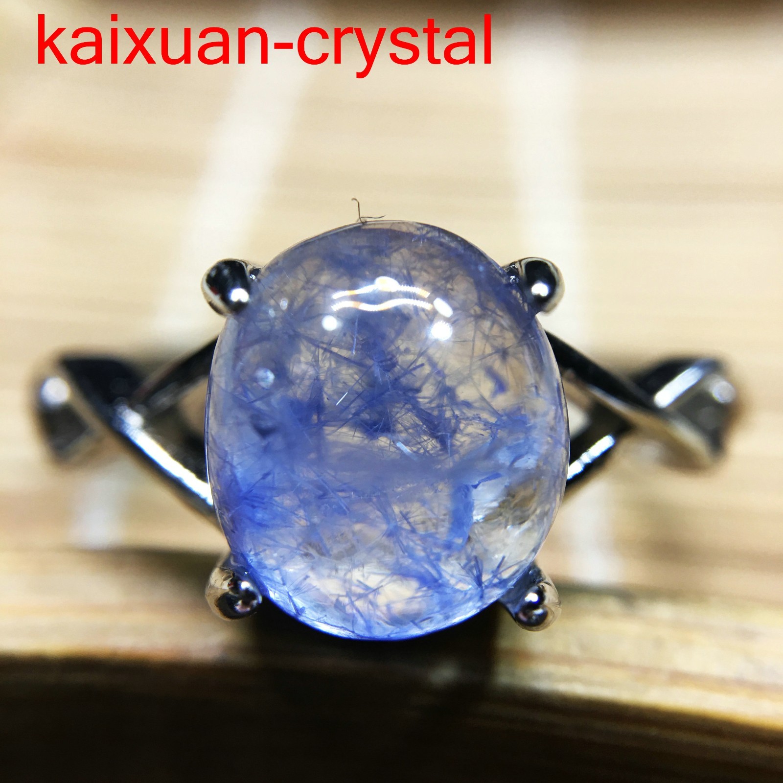 Natural Blue Rare Dumortierite Quartz 925 Silver Rutilated Adjustable Ring C-316