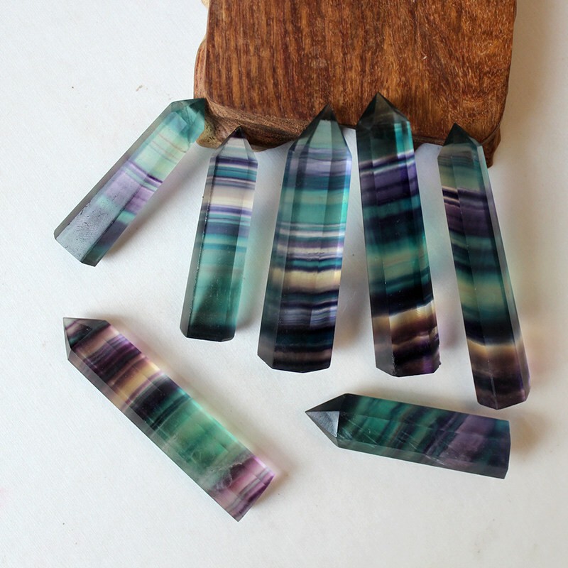 10Pcs/Lot 4-5cm Natural Rainbow Fluorite Quartz Crystal Wand Point Stone Healing