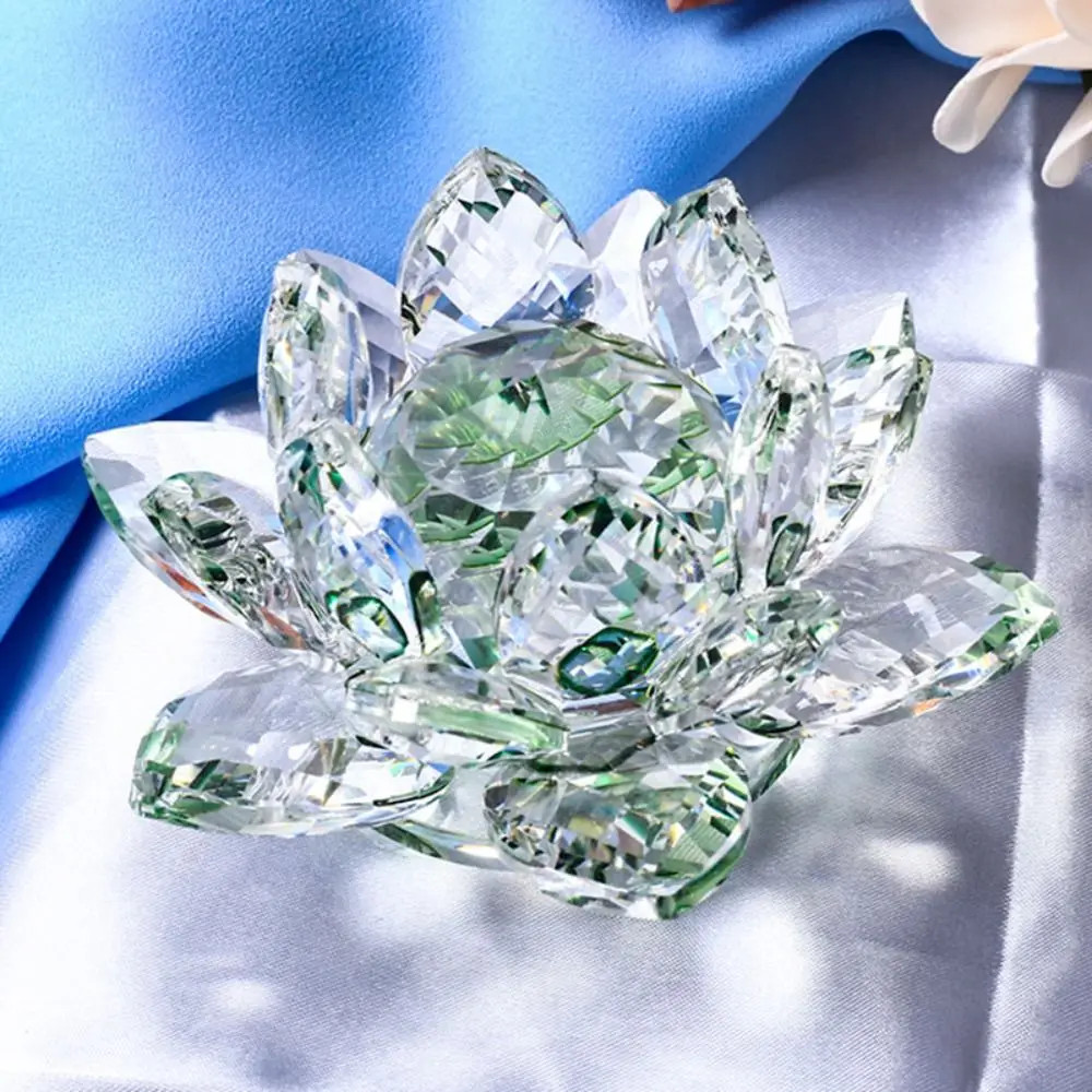 Feng Shui Quartz Crystal Lotus Flower Crafts Glass Paperweight Home Decor Party