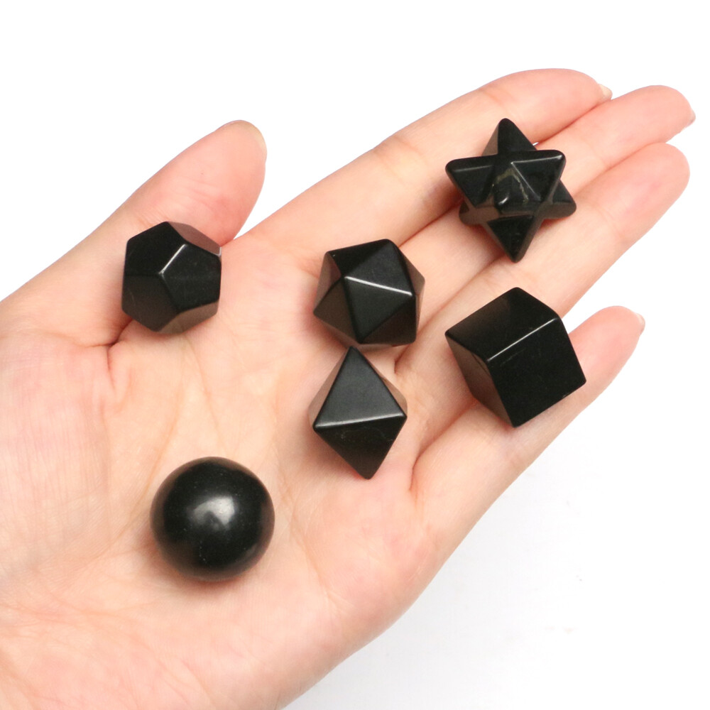 Geometry Shungite Sacred Gemstone Black Platonic Solids Stone EMF Antique Set