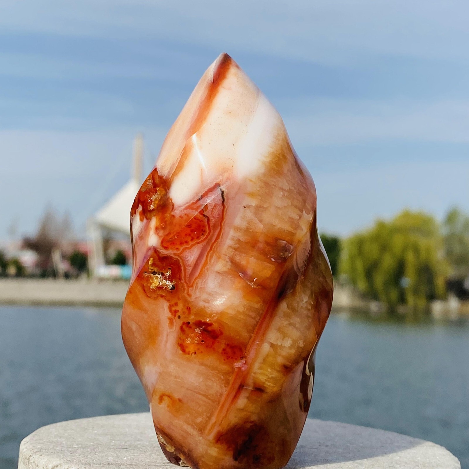 293g Natural and beautiful flame red agate crystal ore sample heals